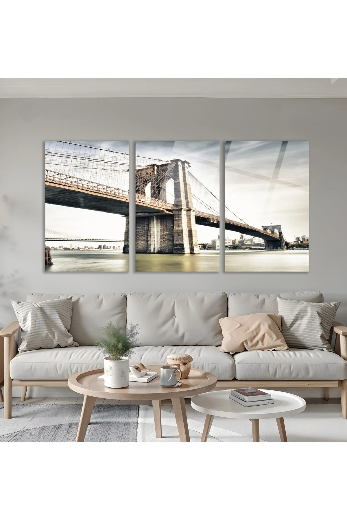 3'lü Set Cam Tablo Brooklyn Köprüsü Alttan Görünüm New York Dekorasyon - BAYÇAĞRI Görsel 4