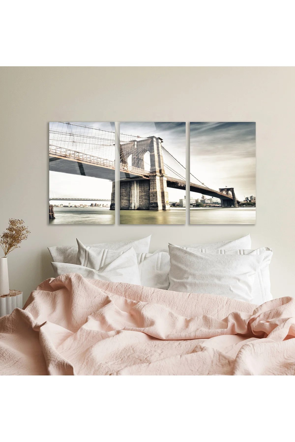 3'lü Set Cam Tablo Brooklyn Köprüsü Alttan Görünüm New York Dekorasyon - BAYÇAĞRI Görsel 3