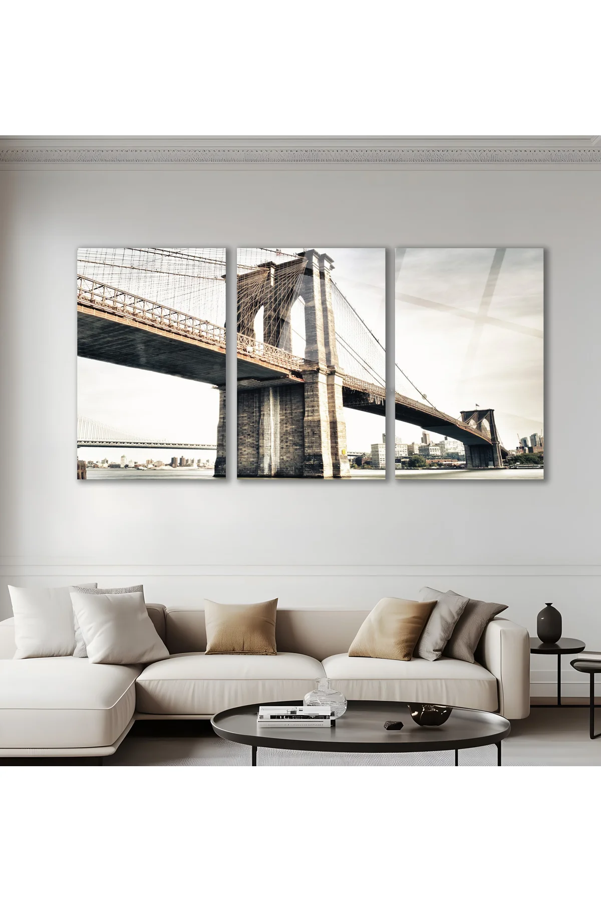3'lü Set Cam Tablo Brooklyn Köprüsü Alttan Görünüm New York Dekorasyon - BAYÇAĞRI Görsel 2