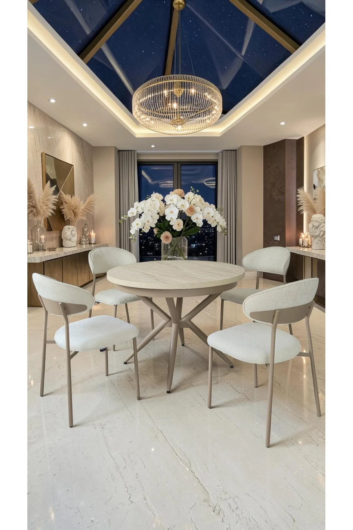 Adore Serisi Açılabilir Yemek Masası Takımı 100x100 → 135x100 cm | 1. Sınıf MDF Lak Panel | Metal Ay - fursimo Görsel 7