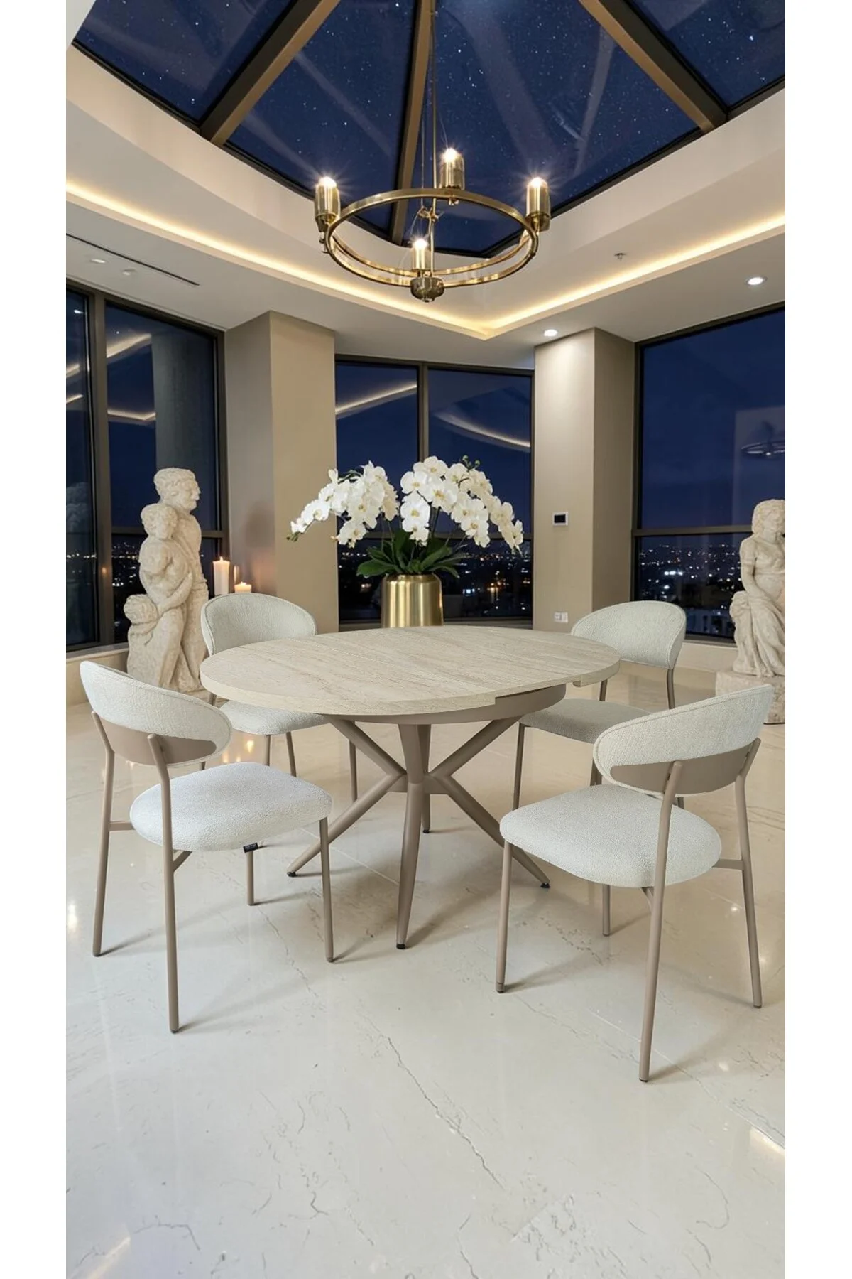 Adore Serisi Açılabilir Yemek Masası Takımı 100x100 → 135x100 cm | 1. Sınıf MDF Lak Panel | Metal Ay - fursimo Görsel 6