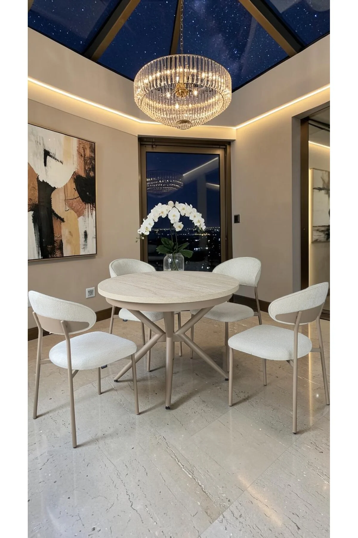 Adore Serisi Açılabilir Yemek Masası Takımı 100x100 → 135x100 cm | 1. Sınıf MDF Lak Panel | Metal Ay - fursimo Görsel 8