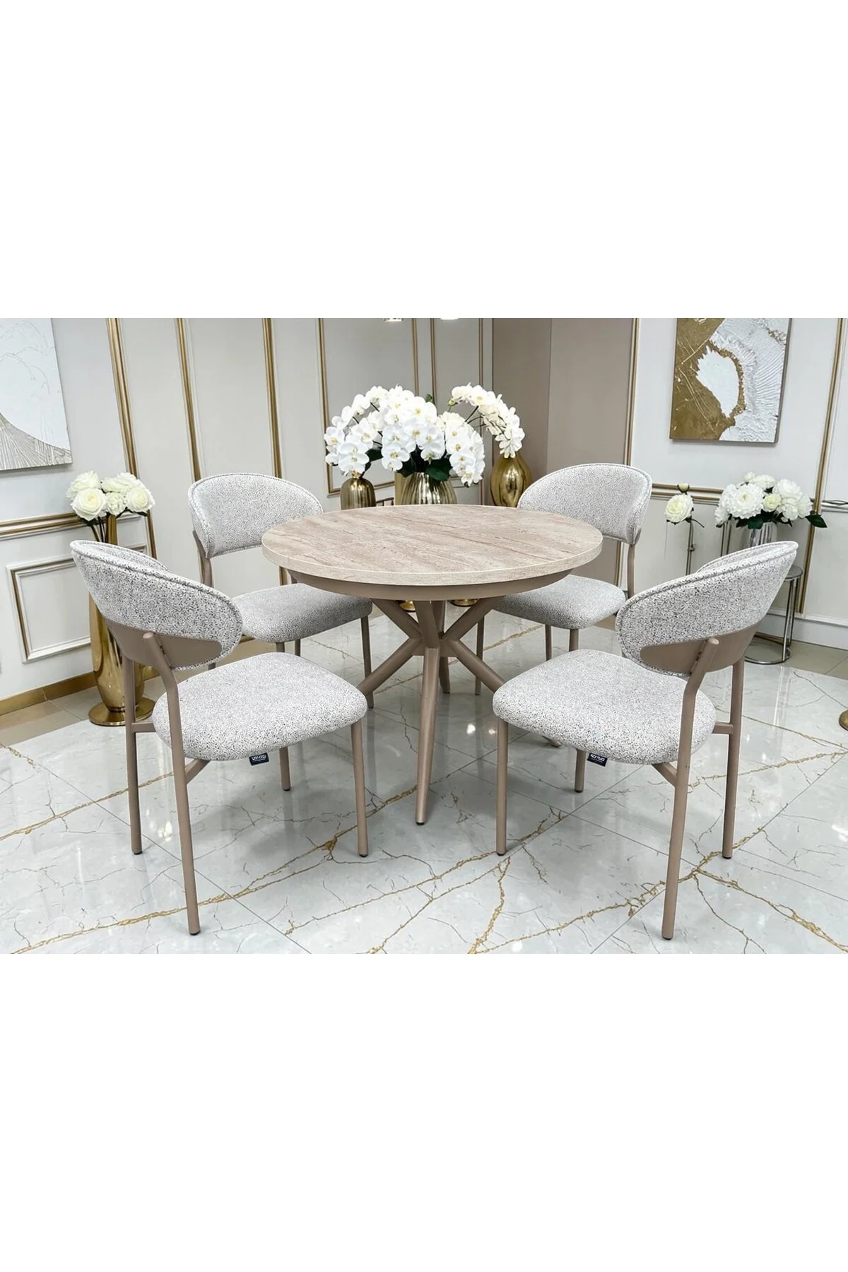 Adore Serisi Açılabilir Yemek Masası Takımı 100x100 → 135x100 cm | 1. Sınıf MDF Lak Panel | Metal Ay - fursimo Görsel 2