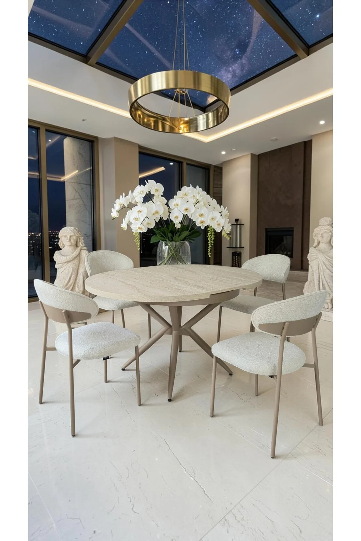 Adore Serisi Açılabilir Yemek Masası Takımı 100x100 → 135x100 cm | 1. Sınıf MDF Lak Panel | Metal Ay - fursimo Görsel 5