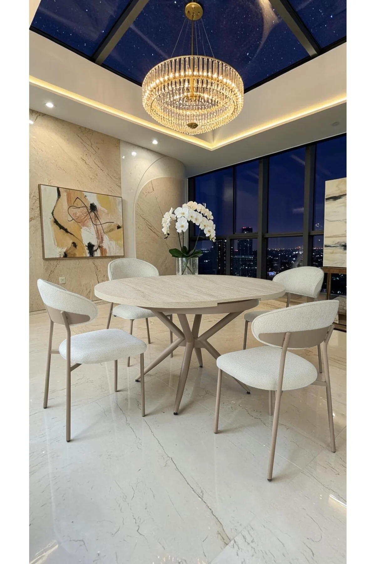 Adore Serisi Açılabilir Yemek Masası Takımı 100x100 → 135x100 cm | 1. Sınıf MDF Lak Panel | Metal Ay - fursimo Görsel 3
