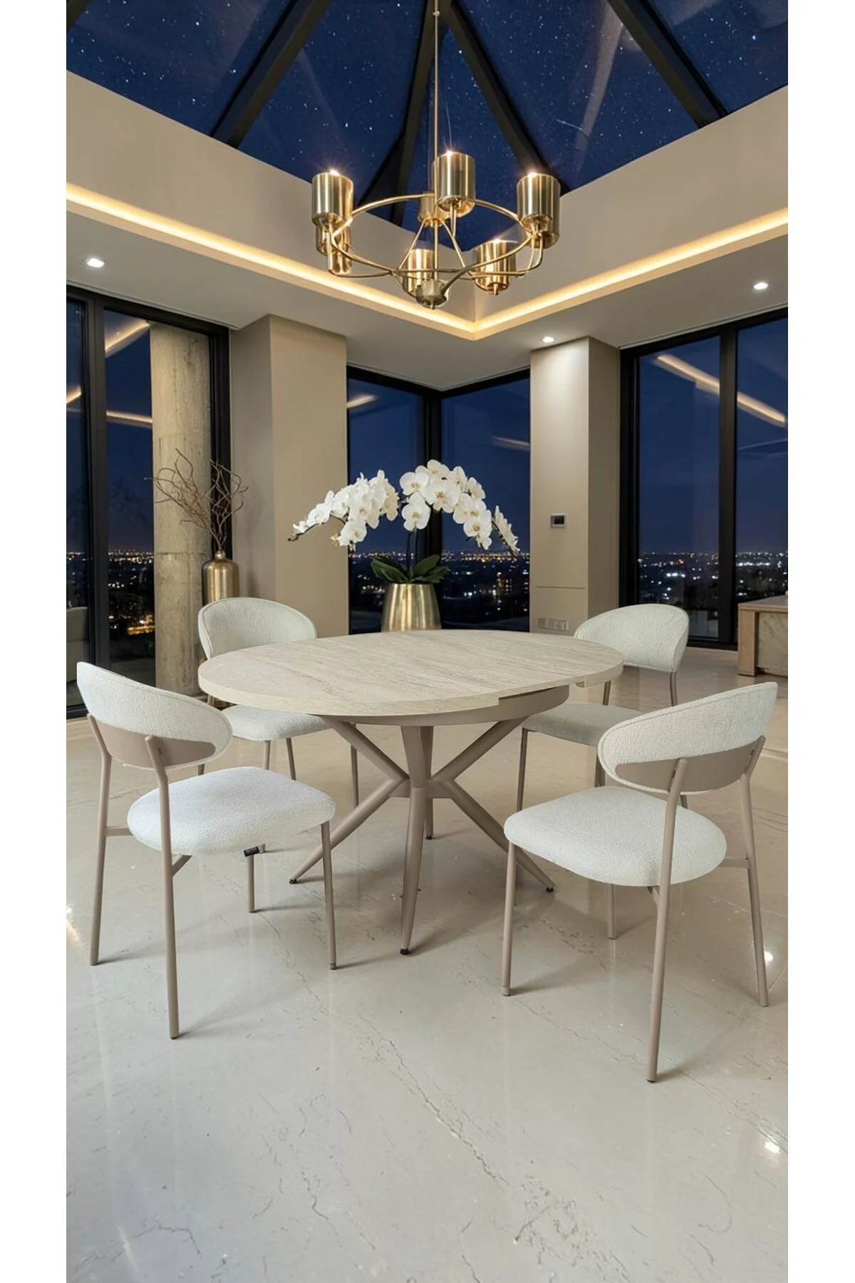 Adore Serisi Açılabilir Yemek Masası Takımı 100x100 → 135x100 cm | 1. Sınıf MDF Lak Panel | Metal Ay - fursimo Görsel 4