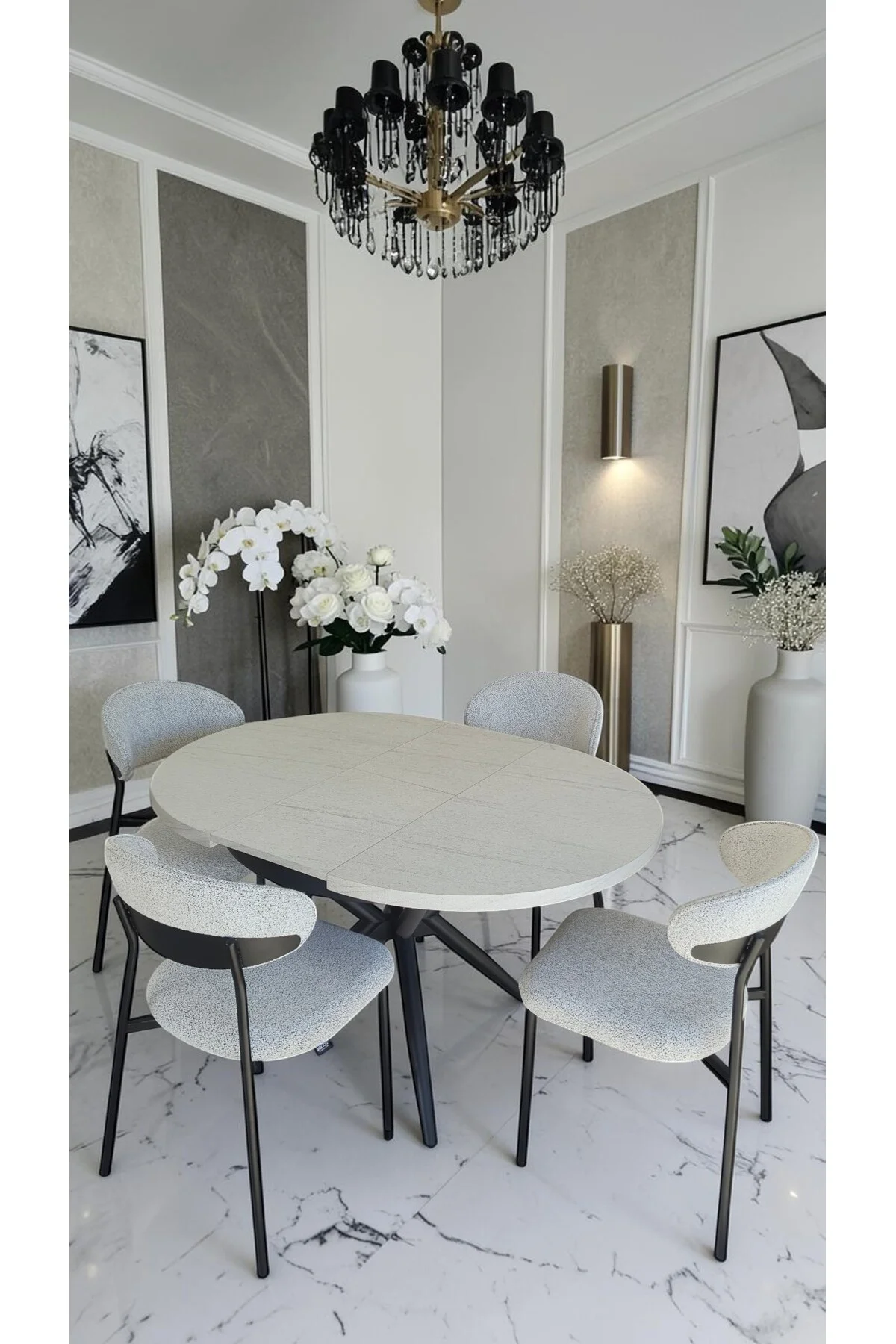Adore Serisi Açılabilir Yemek Masası Takımı 100x100 → 135x100 cm | 1. Sınıf MDF Lak Panel | Metal Ay - fursimo Görsel 3