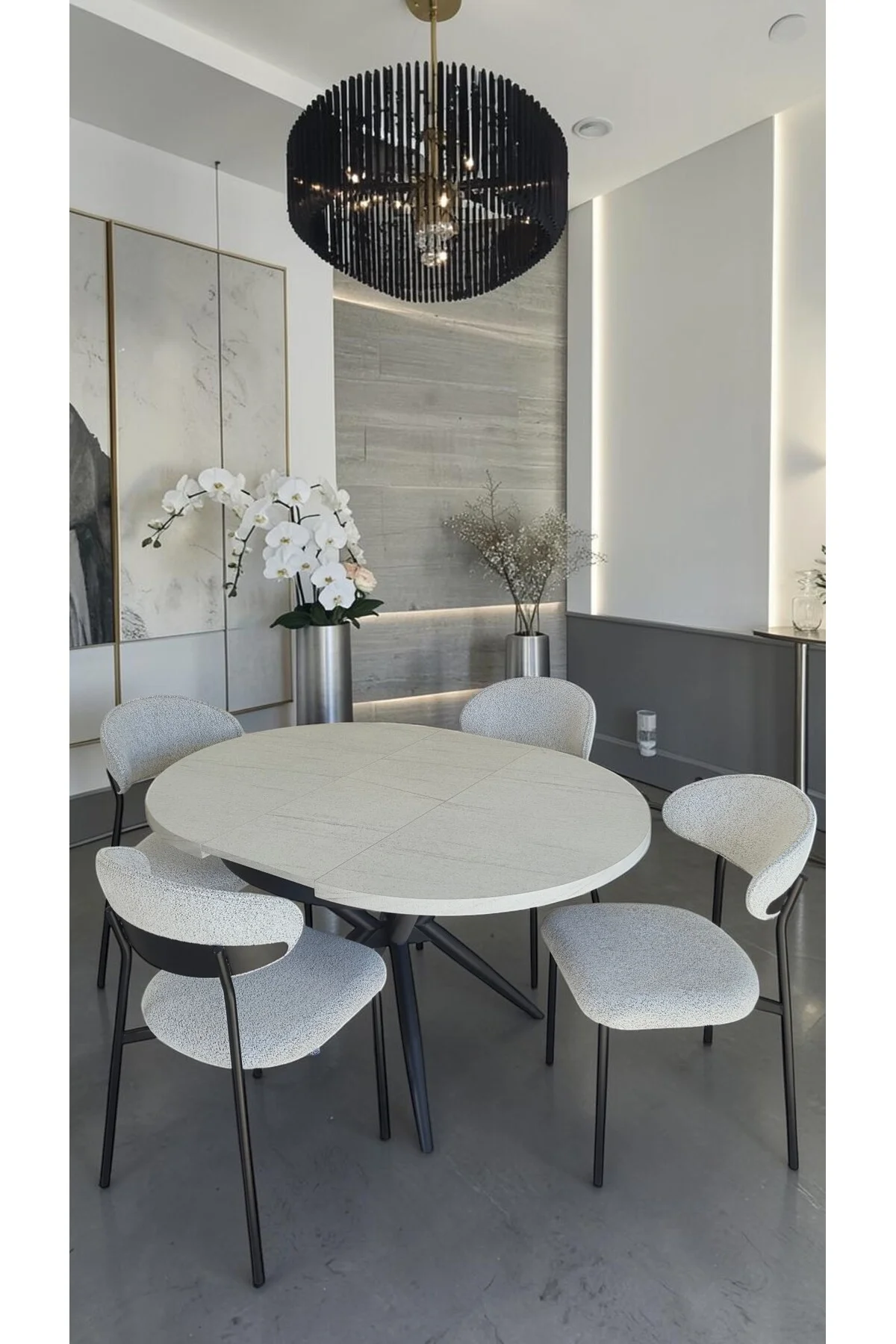 Adore Serisi Açılabilir Yemek Masası Takımı 100x100 → 135x100 cm | 1. Sınıf MDF Lak Panel | Metal Ay - fursimo Görsel 5