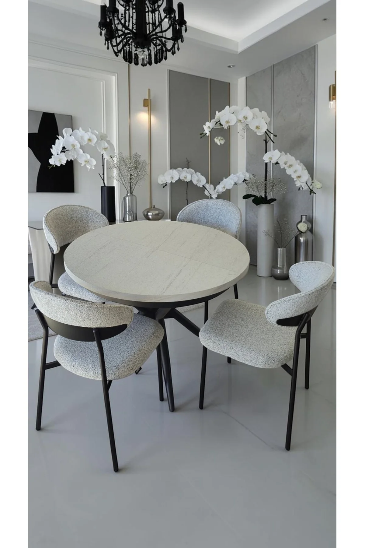 Adore Serisi Açılabilir Yemek Masası Takımı 100x100 → 135x100 cm | 1. Sınıf MDF Lak Panel | Metal Ay - fursimo Görsel 2