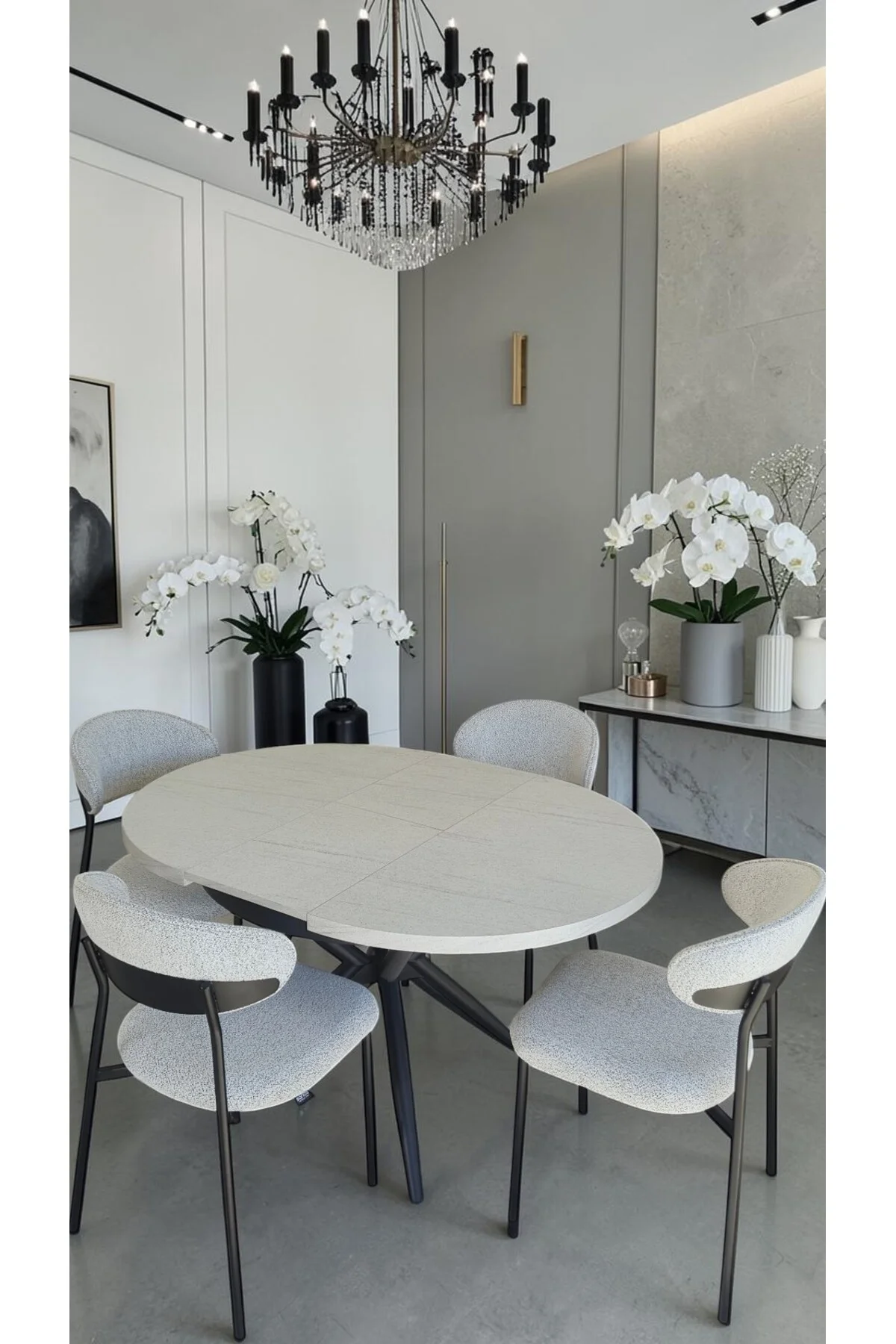 Adore Serisi Açılabilir Yemek Masası Takımı 100x100 → 135x100 cm | 1. Sınıf MDF Lak Panel | Metal Ay - fursimo Görsel 4