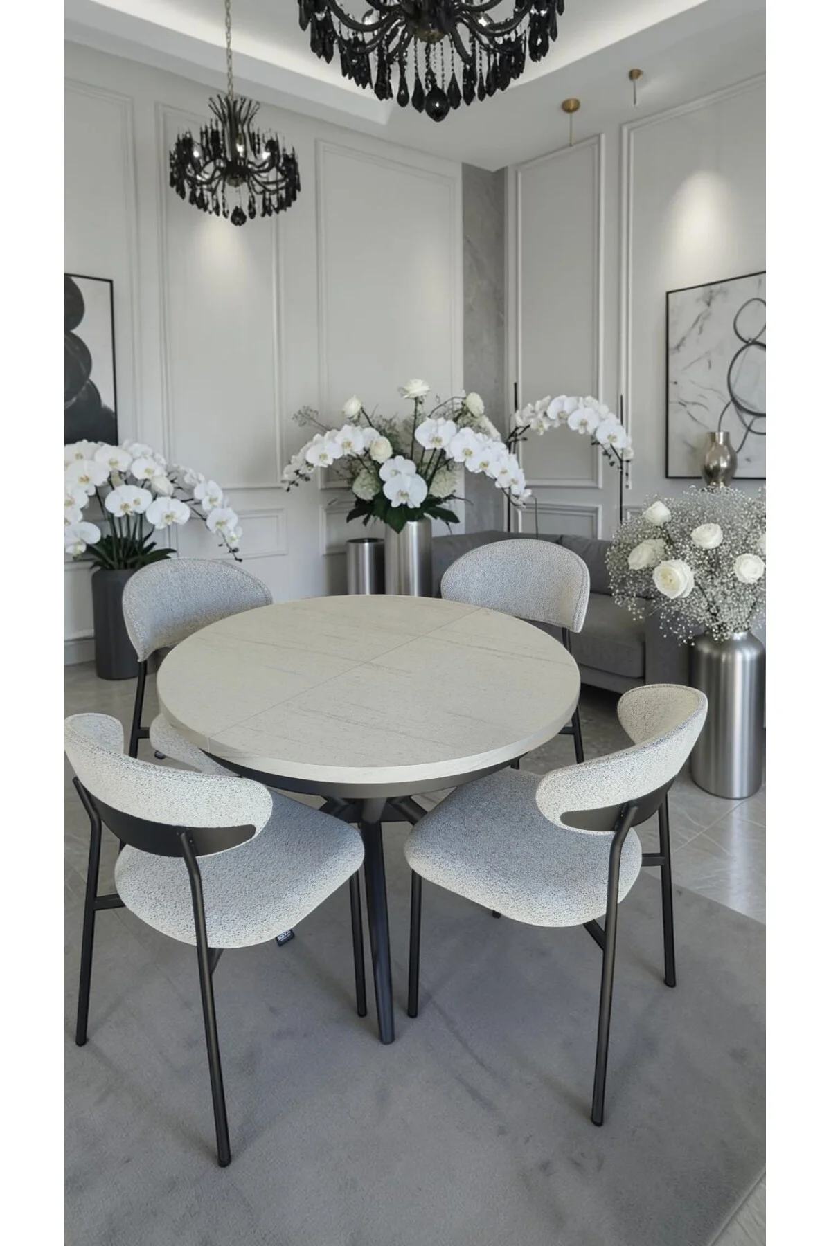 Adore Serisi Açılabilir Yemek Masası Takımı 100x100 → 135x100 cm | 1. Sınıf MDF Lak Panel | Metal Ay - fursimo Görsel 6
