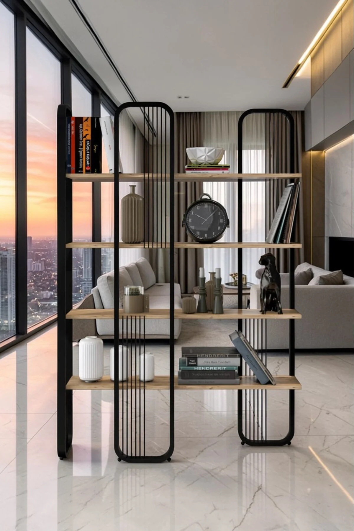 Sierra 5 Raflı Kitaplık 120x180 cm Metal Gövdeli Modern Dekoratif Kitaplık