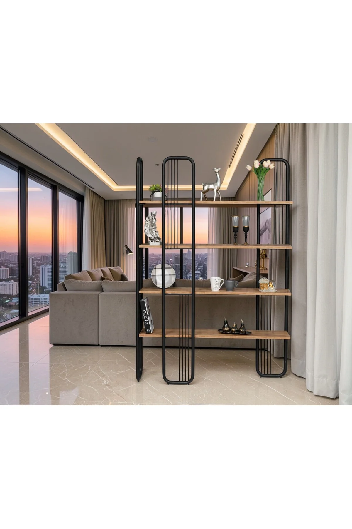 Sierra 5 Raflı Kitaplık 120x180 cm Metal Gövdeli Modern Dekoratif Kitaplık - fursimo Görsel 3