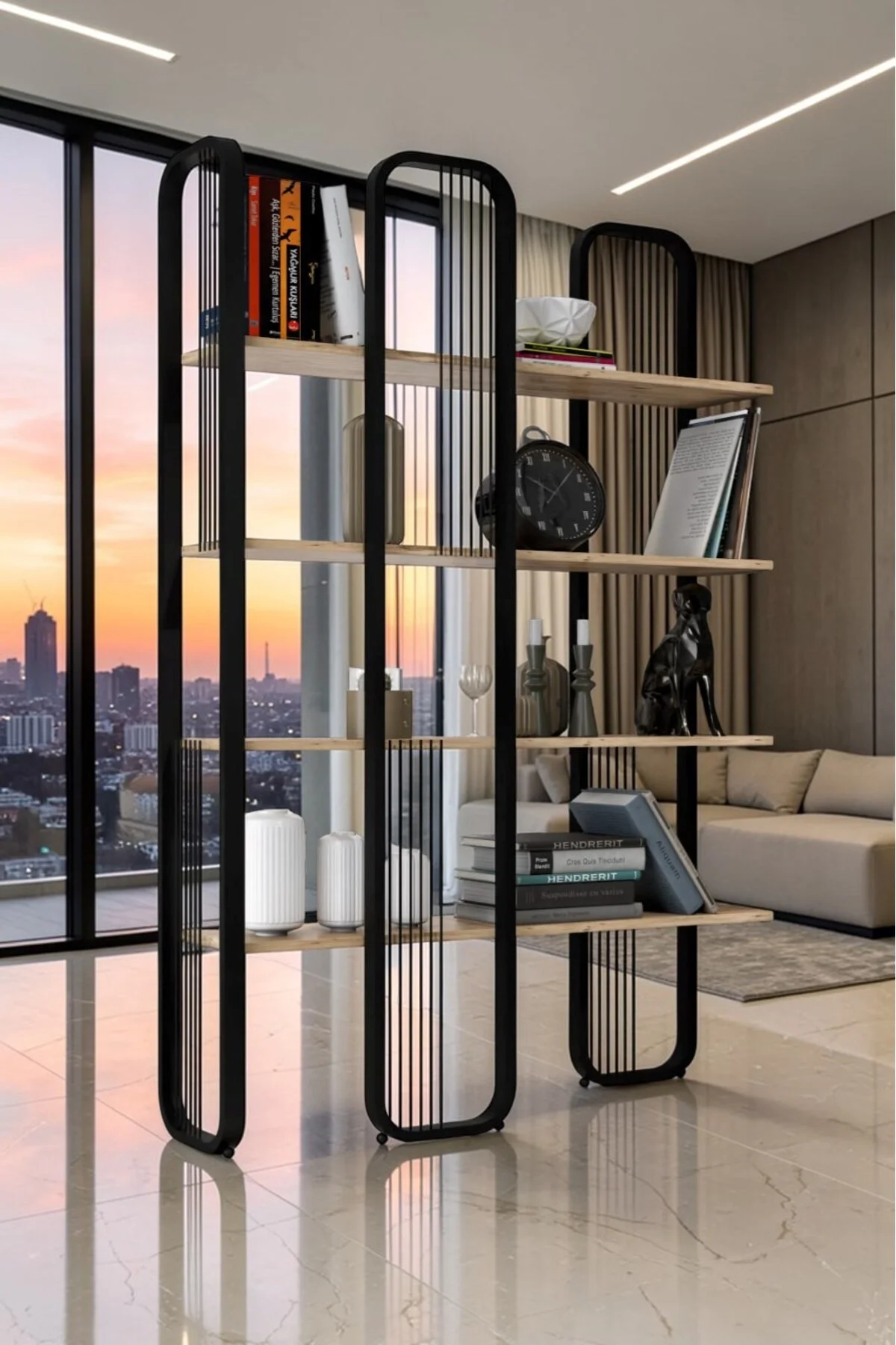 Sierra 5 Raflı Kitaplık 120x180 cm Metal Gövdeli Modern Dekoratif Kitaplık - fursimo Görsel 2