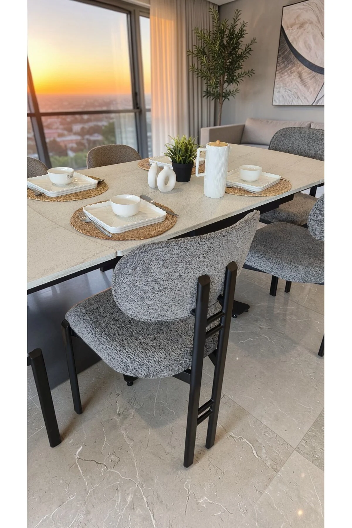 TERA Serisi Açılır Yemek Masası Takımı 80x120 cm (180 cm Açılır) – Metal Ayak 4 Sandalyeli - fursimo Görsel 5