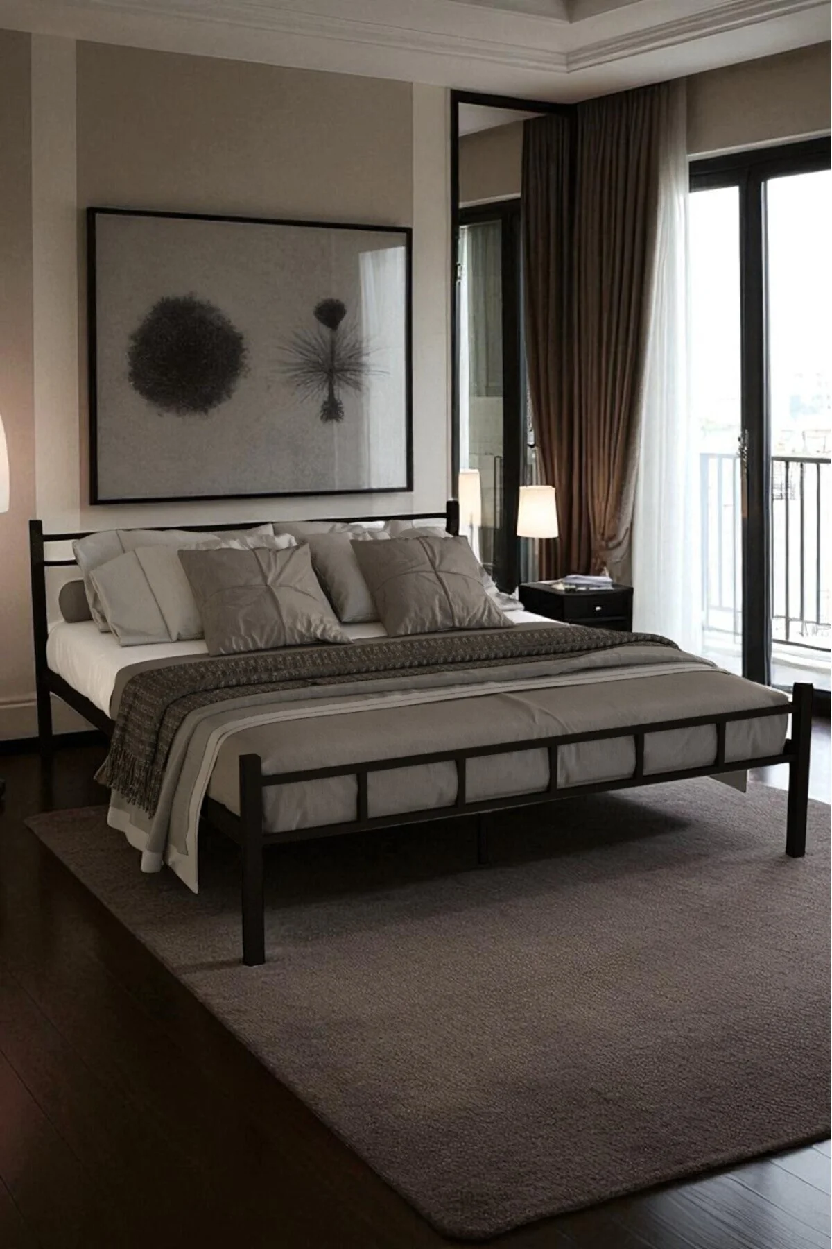 SERENİTA SERİSİ SİYAH METAL ÇİFT KİŞİLİK KARYOLA,FERFORJE KARYOLA 160X200 - fursimo Görsel 7