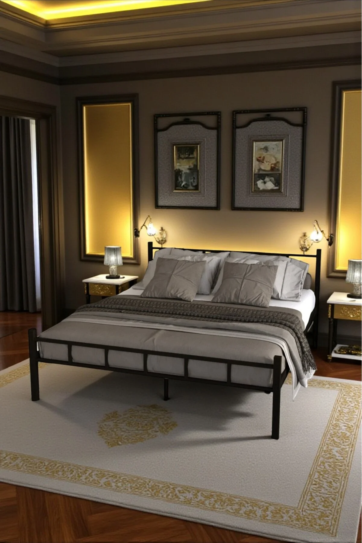 SERENİTA SERİSİ SİYAH METAL ÇİFT KİŞİLİK KARYOLA,FERFORJE KARYOLA 160X200 - fursimo Görsel 3