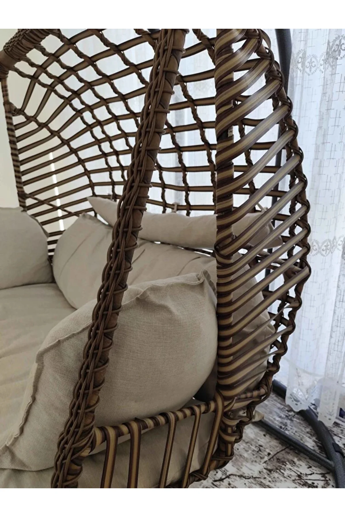 Salyan Elma Tasarım Rattan İki Kişilik Bahçe &amp; Balkon Salıncağı – Minderli, Dayanıklı Metal Gövd - fursimo Görsel 6