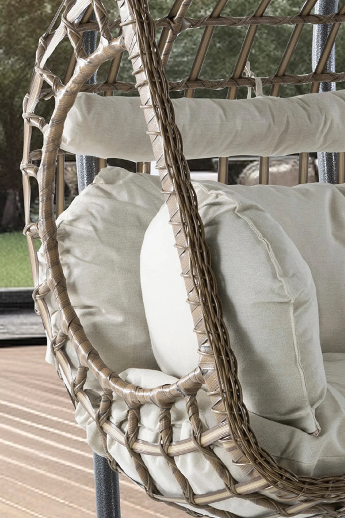 Salyan Elma Tasarım Rattan İki Kişilik Bahçe &amp; Balkon Salıncağı – Minderli, Dayanıklı Metal Gövd - fursimo Görsel 3