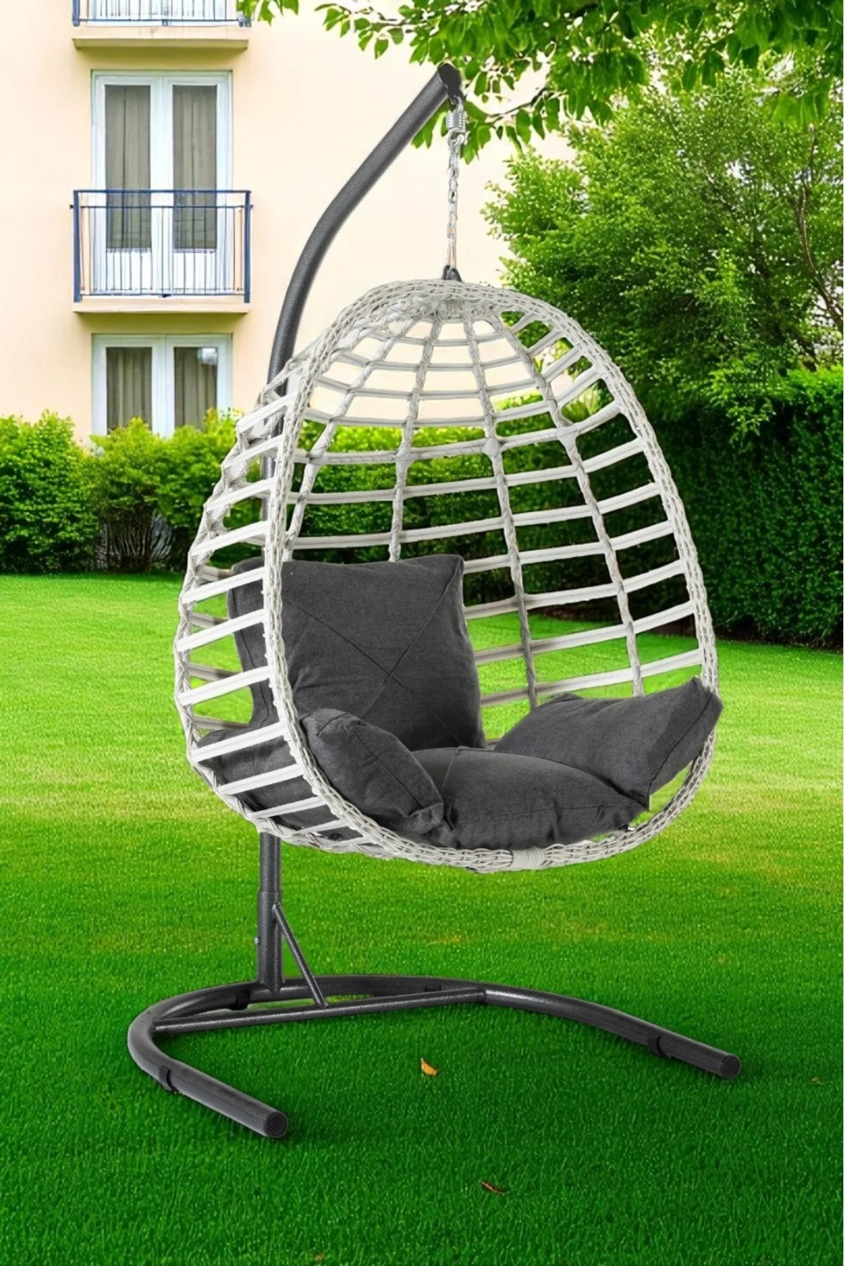 Salyan Rattan Tek Kişilik Bahçe &amp; Balkon Salıncağı – Minderli, Dayanıklı Metal Gövde - fursimo Görsel 7