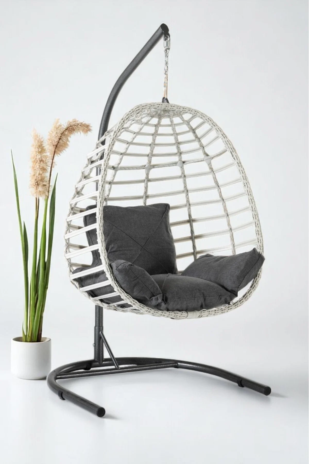Salyan Rattan Tek Kişilik Bahçe &amp; Balkon Salıncağı – Minderli, Dayanıklı Metal Gövde - fursimo Görsel 6