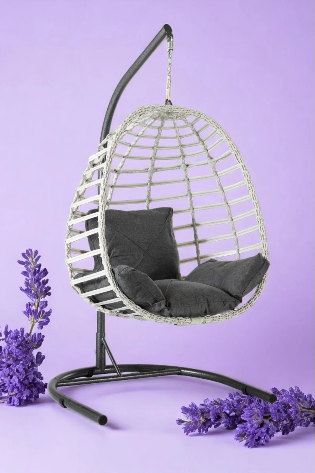 Salyan Rattan Tek Kişilik Bahçe &amp; Balkon Salıncağı – Minderli, Dayanıklı Metal Gövde - fursimo Görsel 5