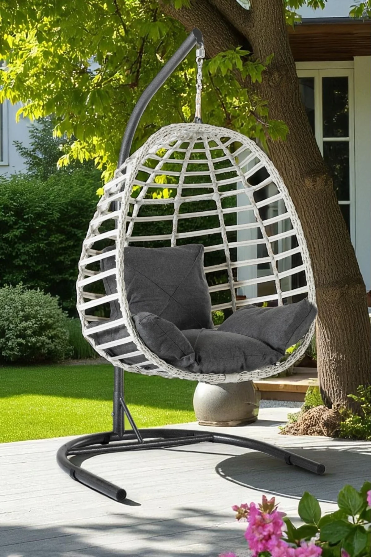 Salyan Rattan Tek Kişilik Bahçe &amp; Balkon Salıncağı – Minderli, Dayanıklı Metal Gövde - fursimo Görsel 3