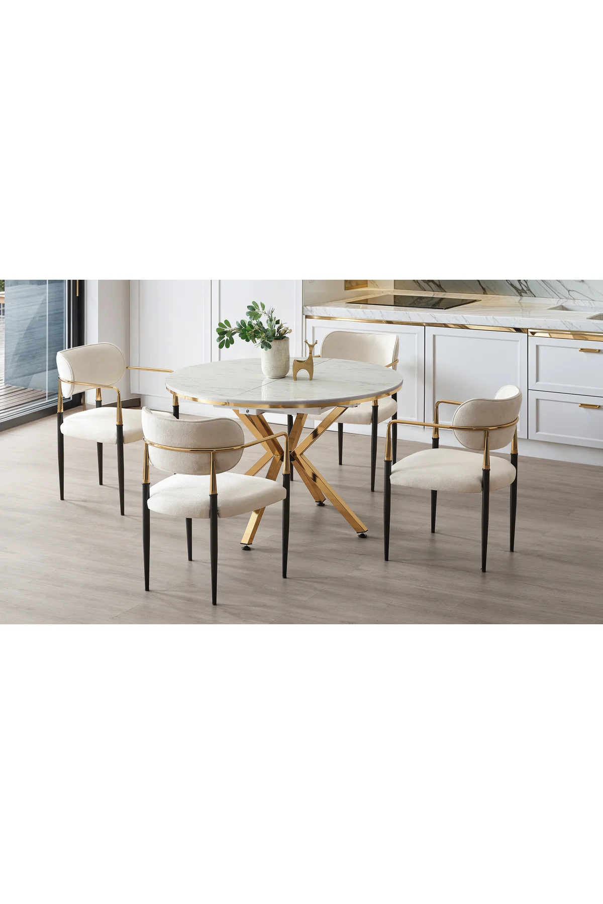 Vellario Metal Kol Detaylı Sandalye 2 Adet – Gold Siyah Metal Ayak, 57 x 57 x 81 cm - fursimo Görsel 6