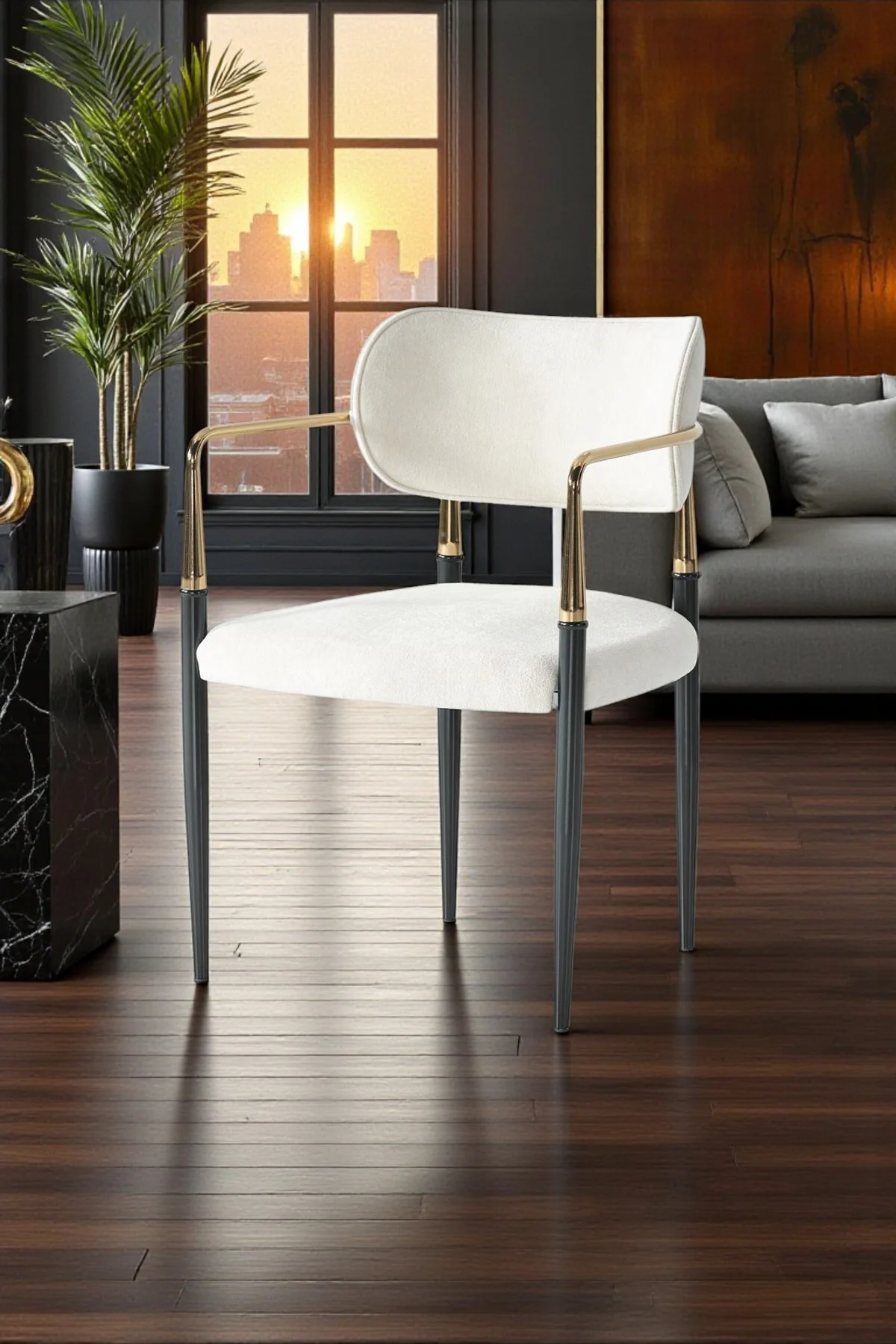 Vellario Metal Kol Detaylı Sandalye 2 Adet – Gold Siyah Metal Ayak, 57 x 57 x 81 cm - fursimo Görsel 5