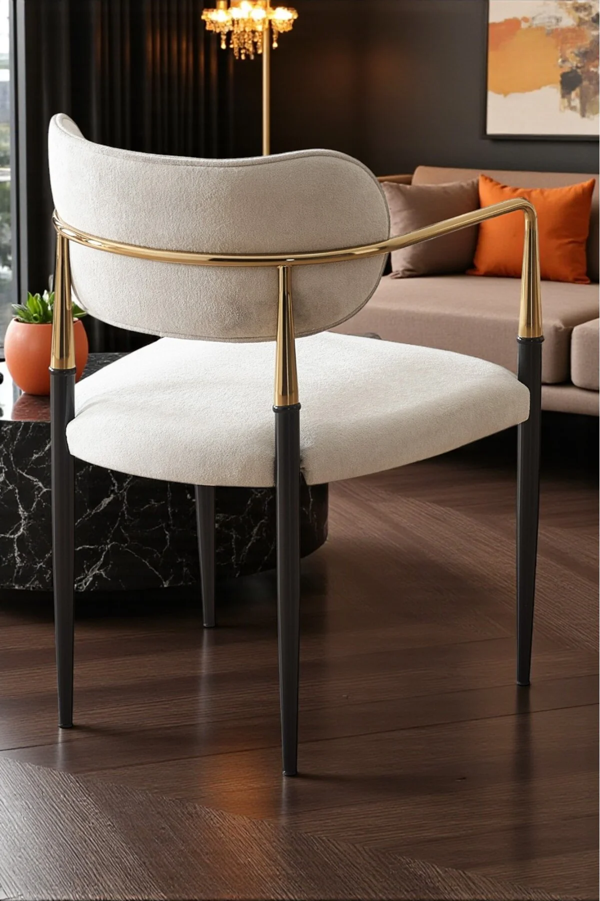 Vellario Metal Kol Detaylı Sandalye 2 Adet – Gold Siyah Metal Ayak, 57 x 57 x 81 cm - fursimo Görsel 2