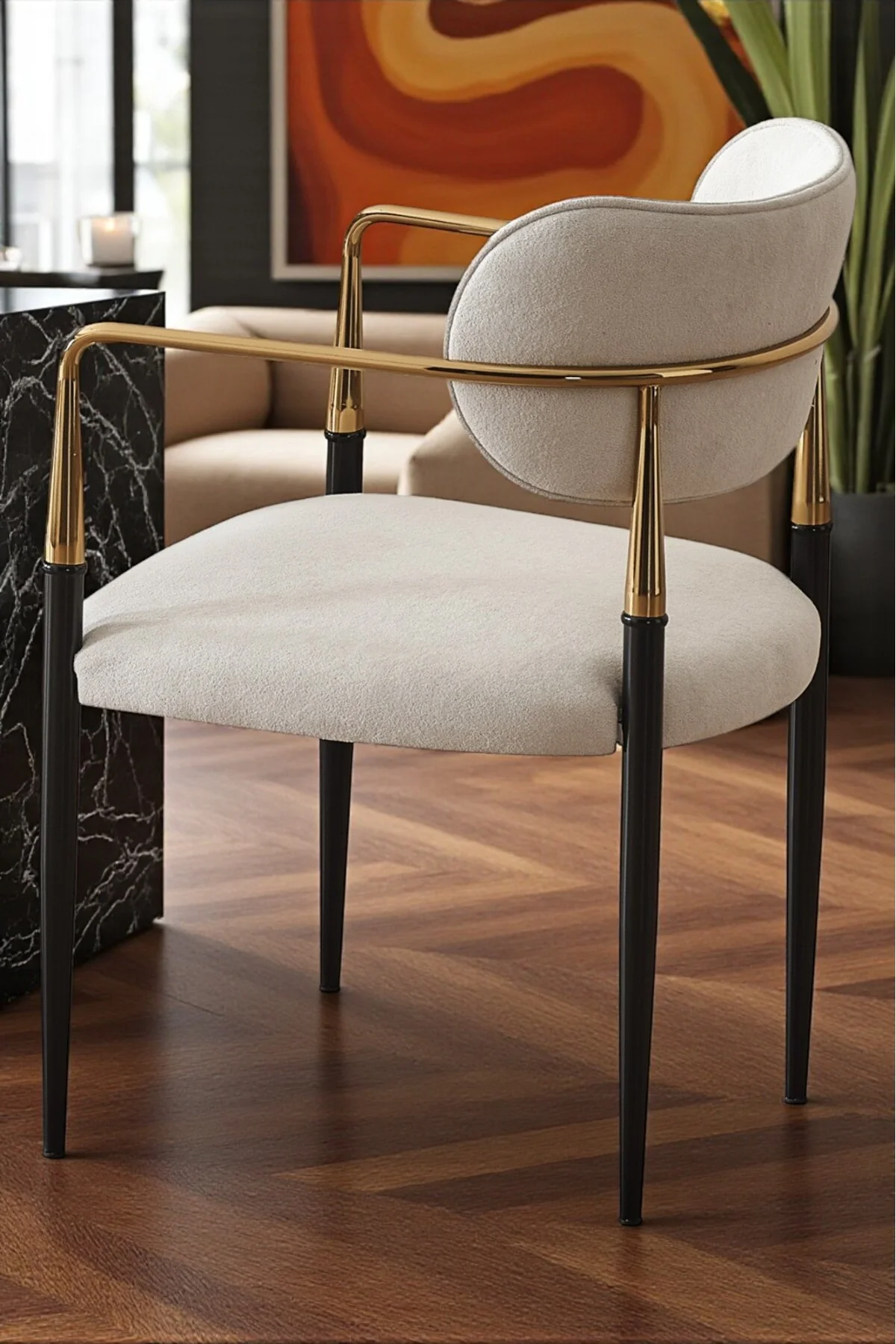 Vellario Metal Kol Detaylı Sandalye 2 Adet – Gold Siyah Metal Ayak, 57 x 57 x 81 cm - fursimo Görsel 3