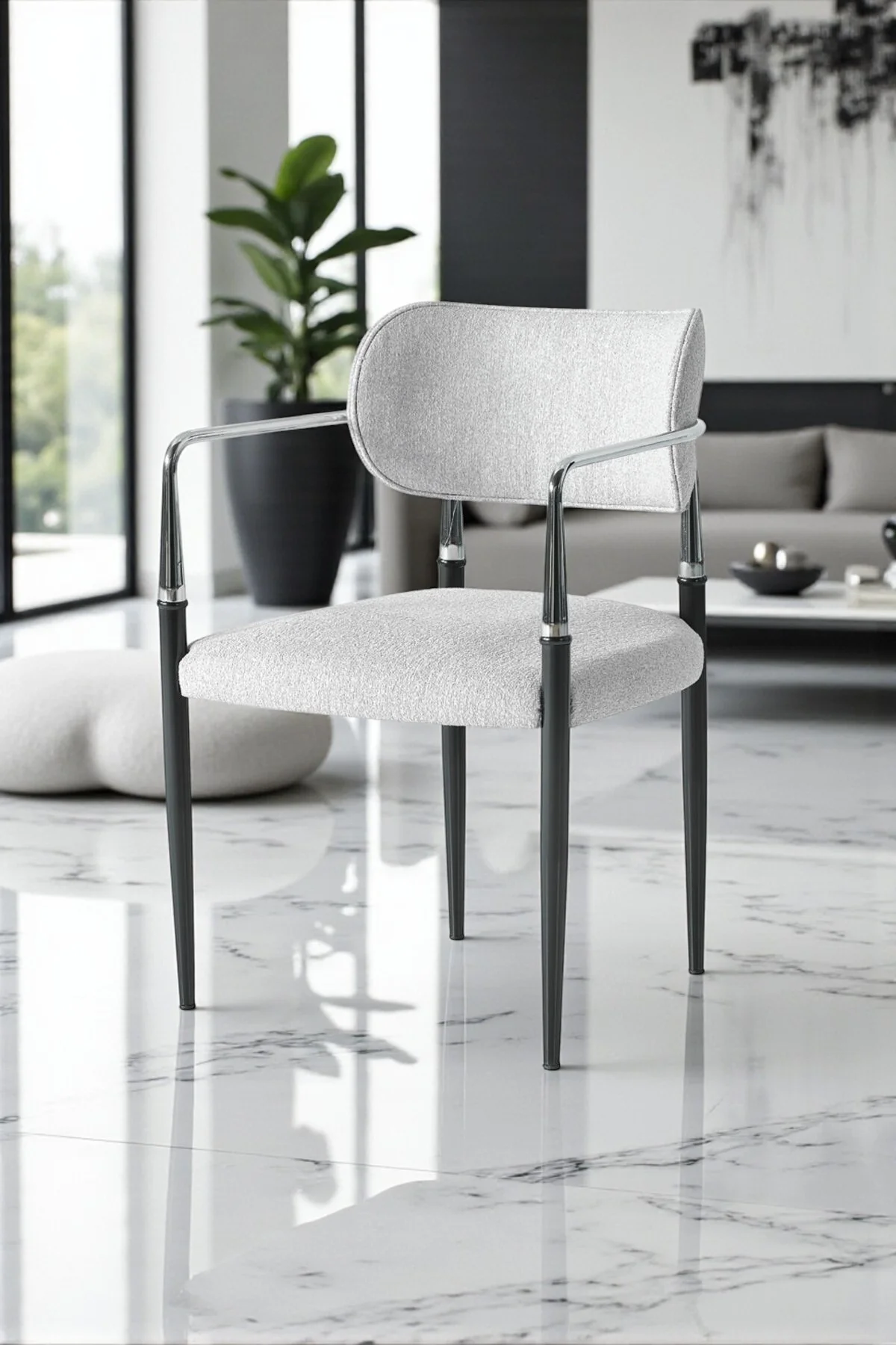 Vellario Metal Kol Detaylı Sandalye 2 Adet – Kromaj Siyah Metal Ayak, 57 x 57 x 81 cm - fursimo Görsel 2