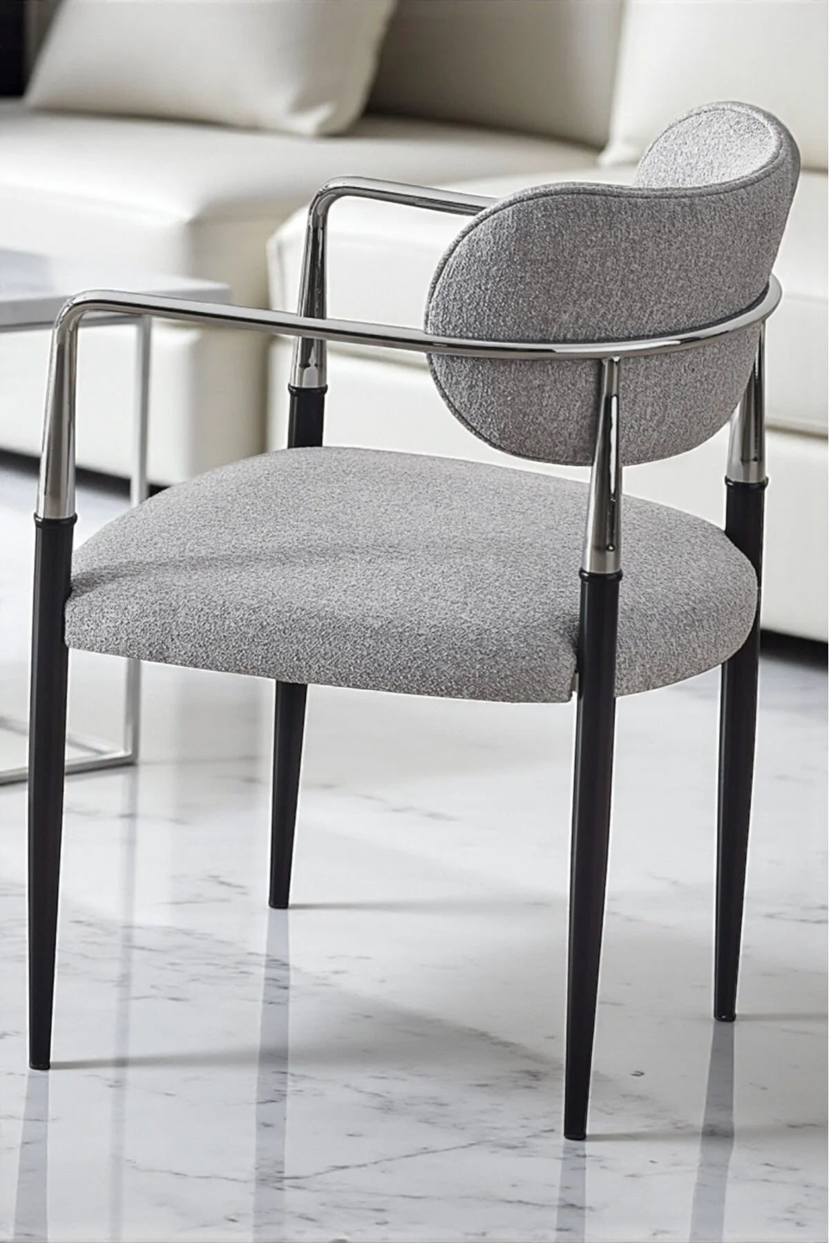 Vellario Metal Kol Detaylı Sandalye 2 Adet – Kromaj Siyah Metal Ayak, 57 x 57 x 81 cm - fursimo Görsel 4