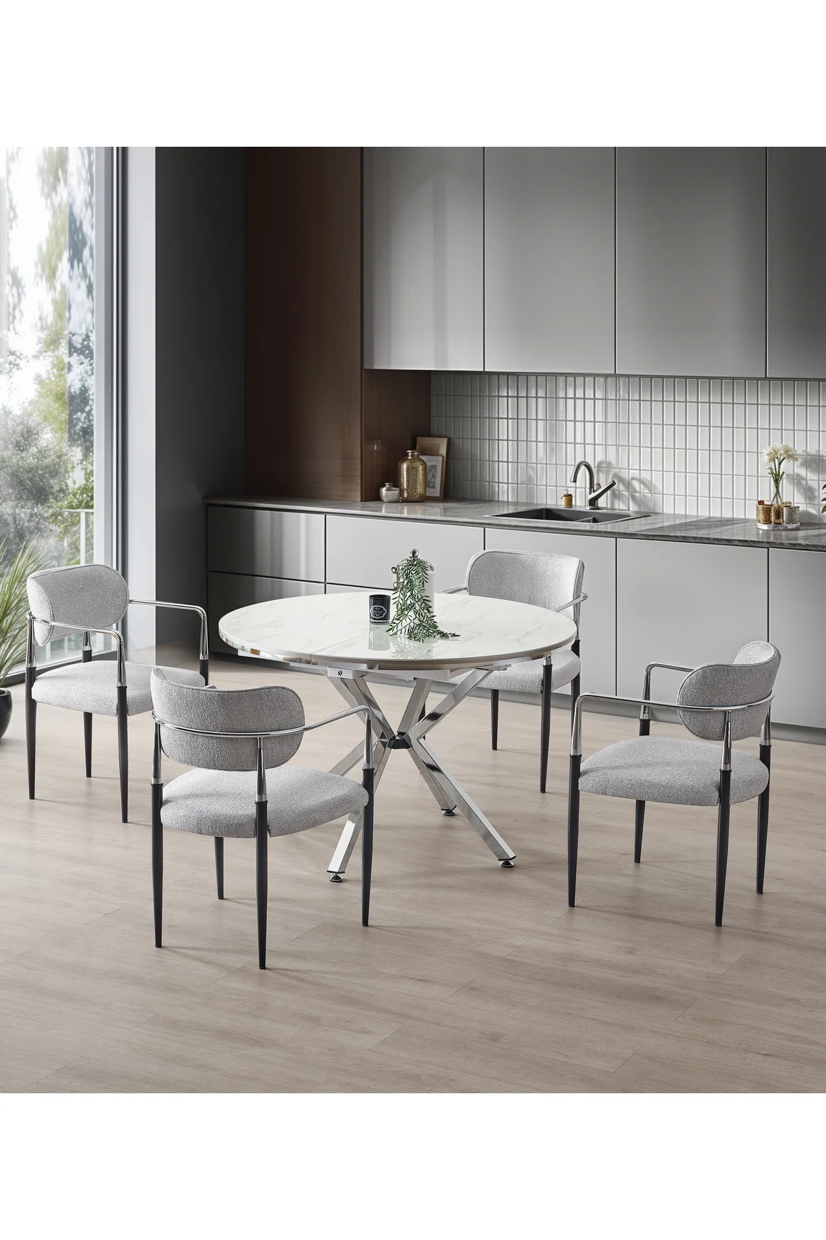 Vellario Metal Kol Detaylı Sandalye 2 Adet – Kromaj Siyah Metal Ayak, 57 x 57 x 81 cm - fursimo Görsel 6