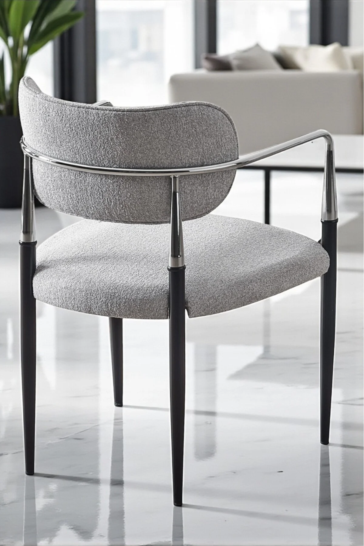Vellario Metal Kol Detaylı Sandalye 2 Adet – Kromaj Siyah Metal Ayak, 57 x 57 x 81 cm - fursimo Görsel 3