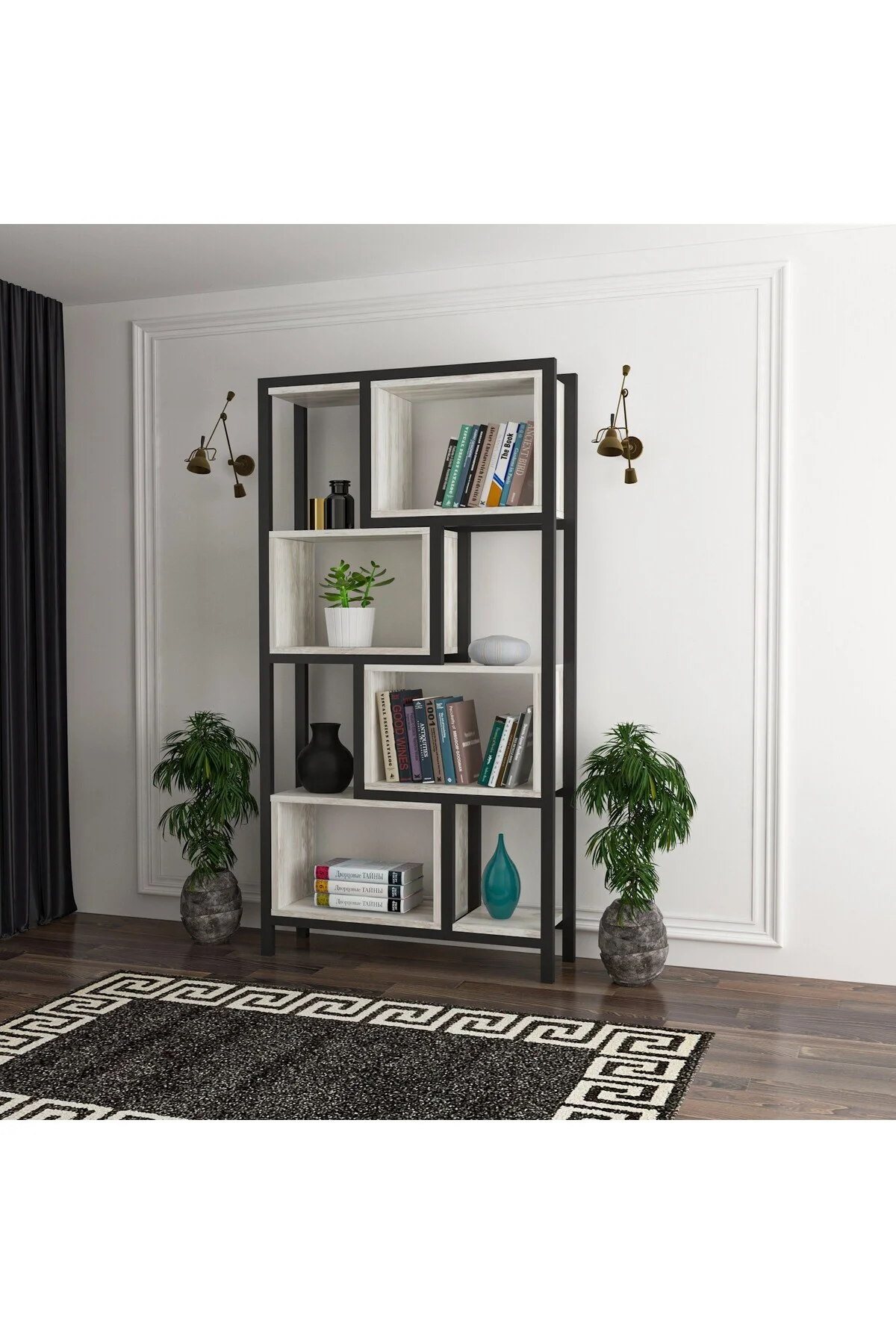 Oykotra Serisi Kitaplık 4 Büyük Raflı 90 Cm Beyaz Renk Siyah Metal Ayak Kitaplık - fursimo Görsel 4