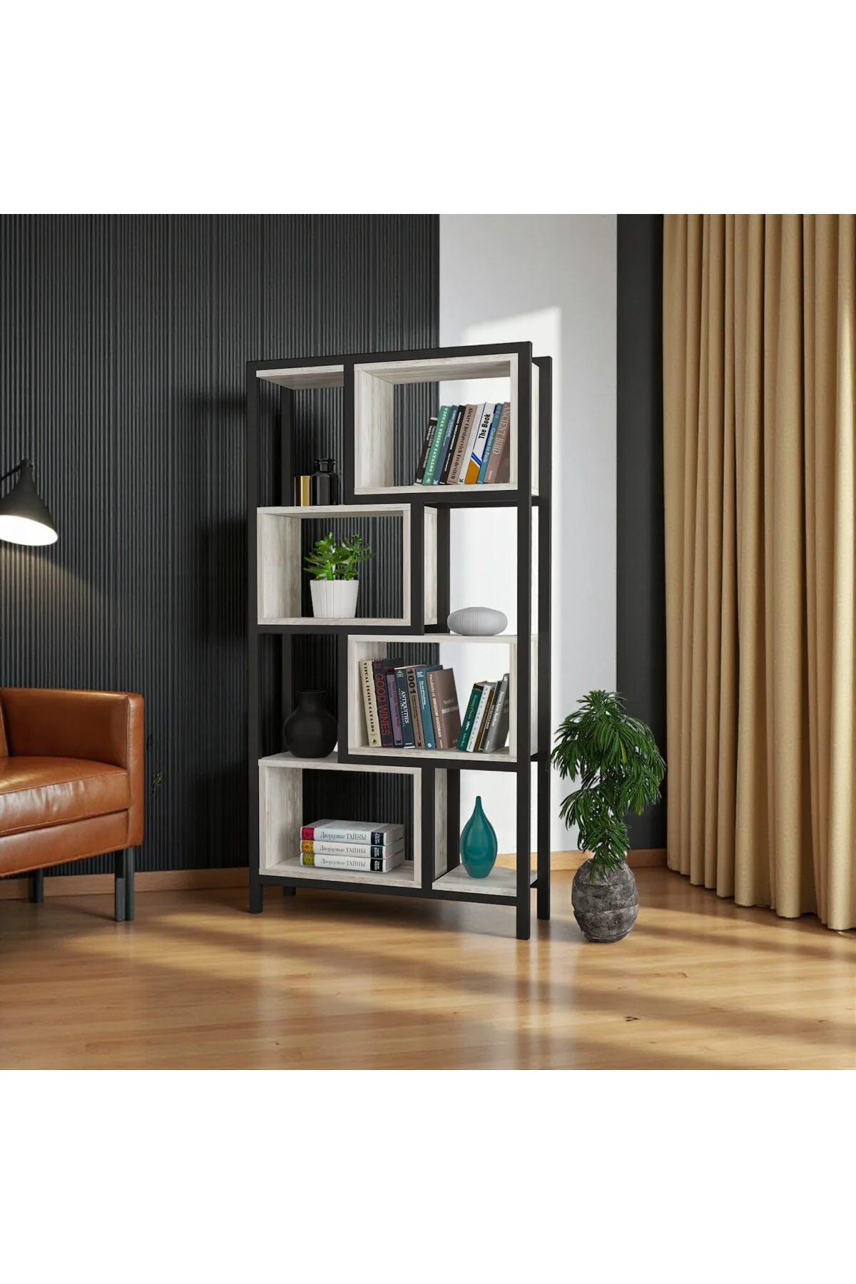 Oykotra Serisi Kitaplık 4 Büyük Raflı 90 Cm Beyaz Renk Siyah Metal Ayak Kitaplık - fursimo Görsel 2