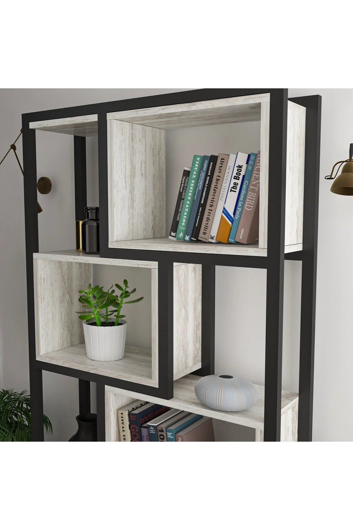 Oykotra Serisi Kitaplık 4 Büyük Raflı 90 Cm Beyaz Renk Siyah Metal Ayak Kitaplık - fursimo Görsel 6