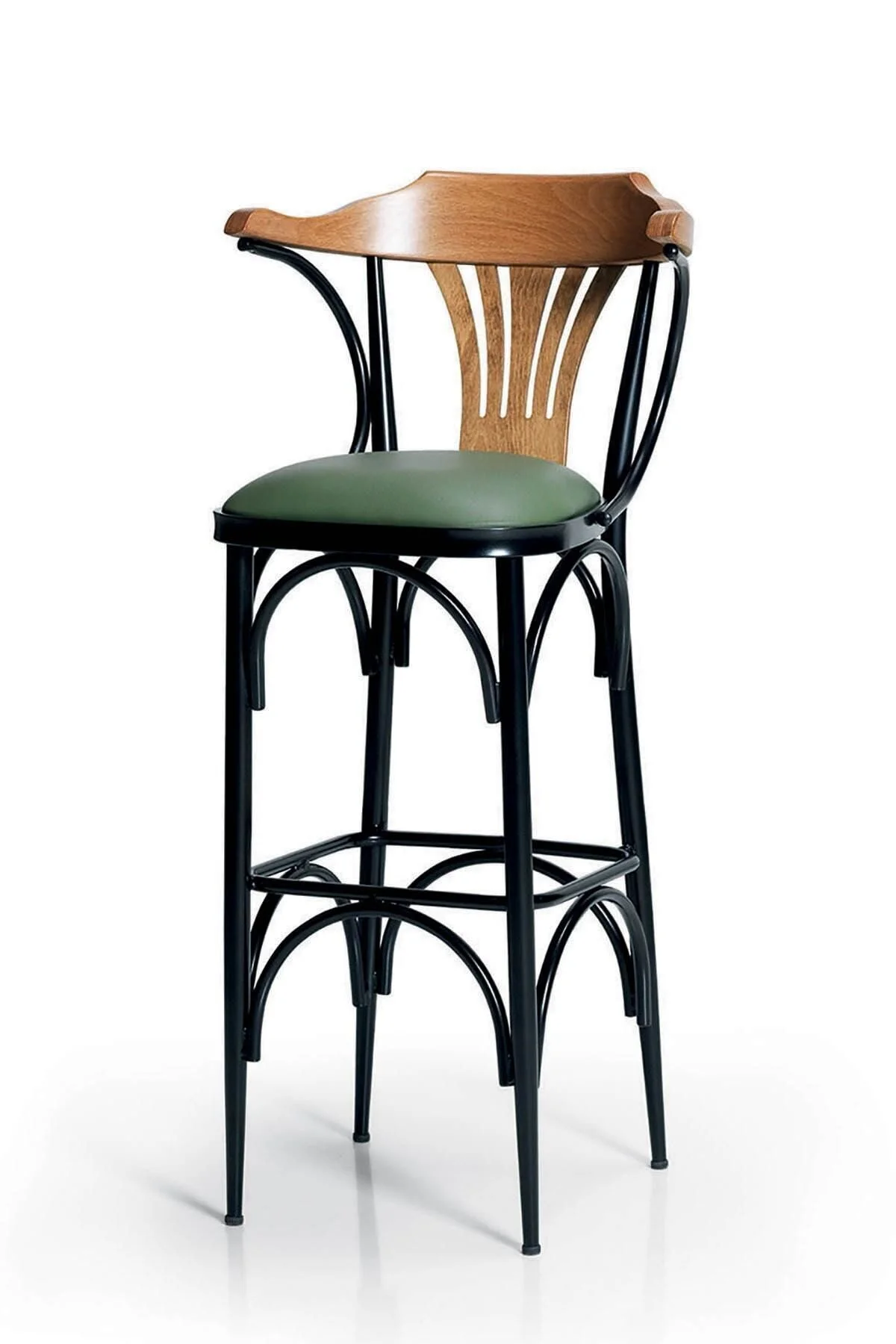 Bar Sandalyesi Yeşil-kahve-t169/75 - Oturma Yüksekliği 75cm - Metal Iskelet - Ahşap Sırt Ve Kolçak - DENGEMA Görsel 3