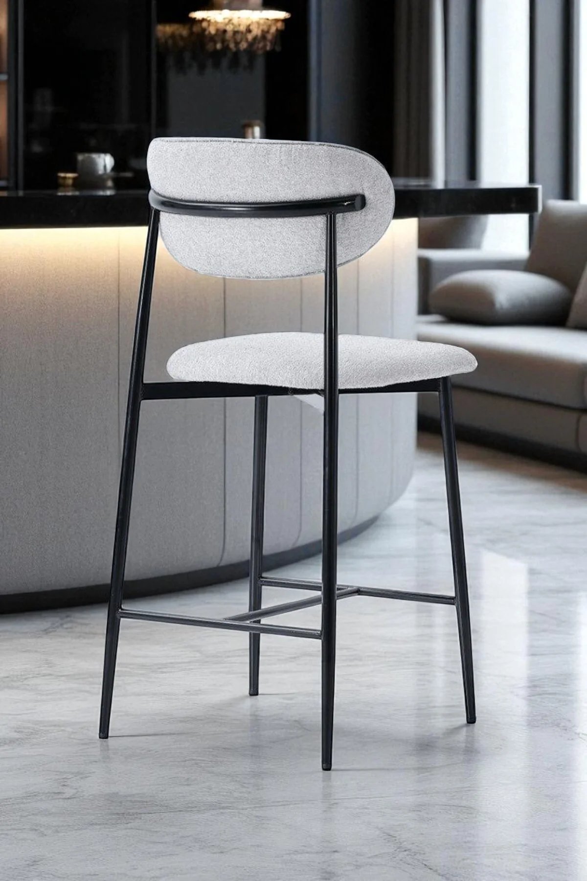 Hanev Serisi 1 Adet 65 Cm Gri Ada Mutfak Bar Sandalyesi Siyah Metal Ayak - fursimo Görsel 3