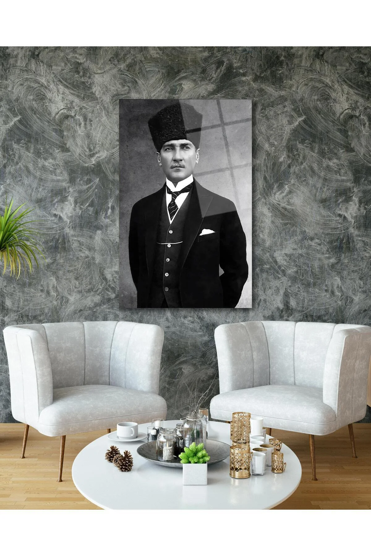 Atatürk Portre Cam Tablo Modern Ev Ofis Salon Hediyelik Büyük Tablo Duvar Dekoru - BYCAGRİ Görsel 6