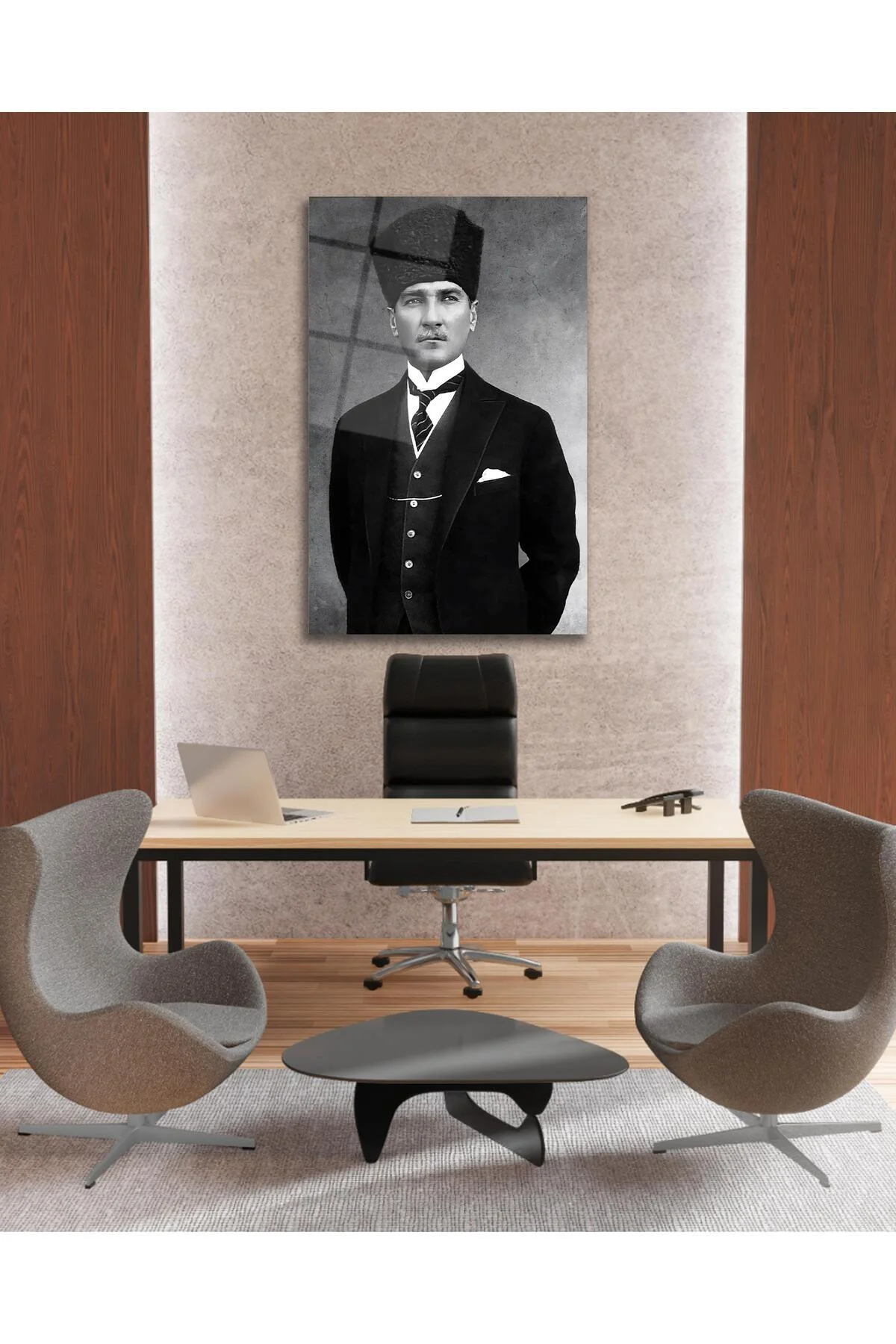 Atatürk Portre Cam Tablo Modern Ev Ofis Salon Hediyelik Büyük Tablo Duvar Dekoru - BYCAGRİ Görsel 3