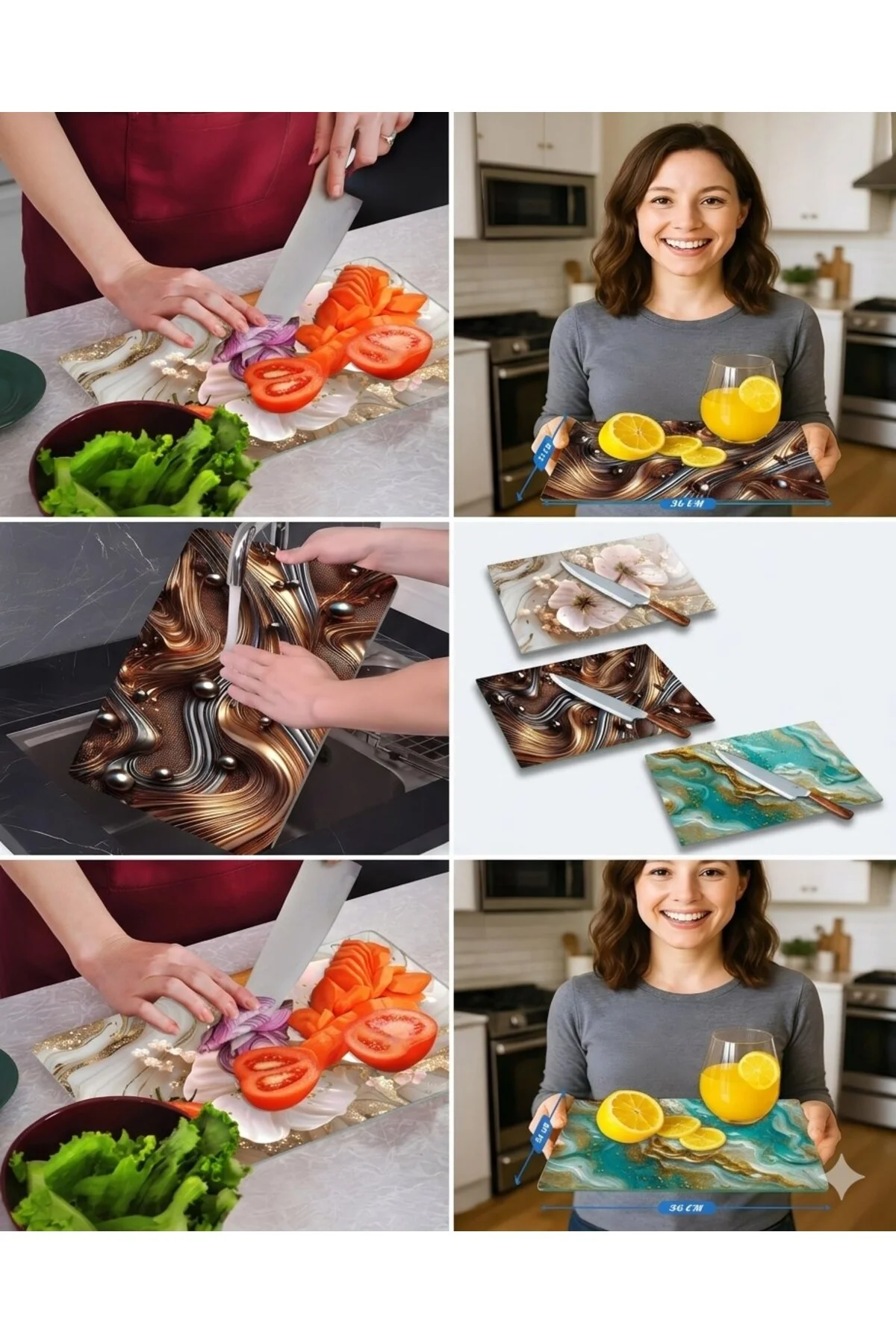 Cam Kesme Tablası Kahverengi Soyut Mermer Desenli , Doğrama Tahtası , Sunum Tablası - BAYÇAĞRI Görsel 4