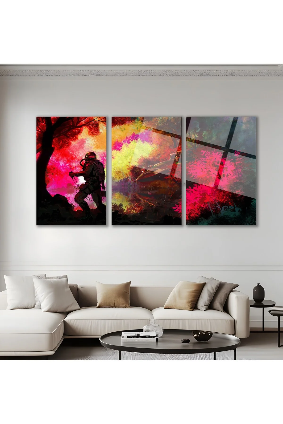 3'lü Set Cam Tablo Fantastik Orman Astronot Dijital Sanat Dekorasyon - BAYÇAĞRI Görsel 2