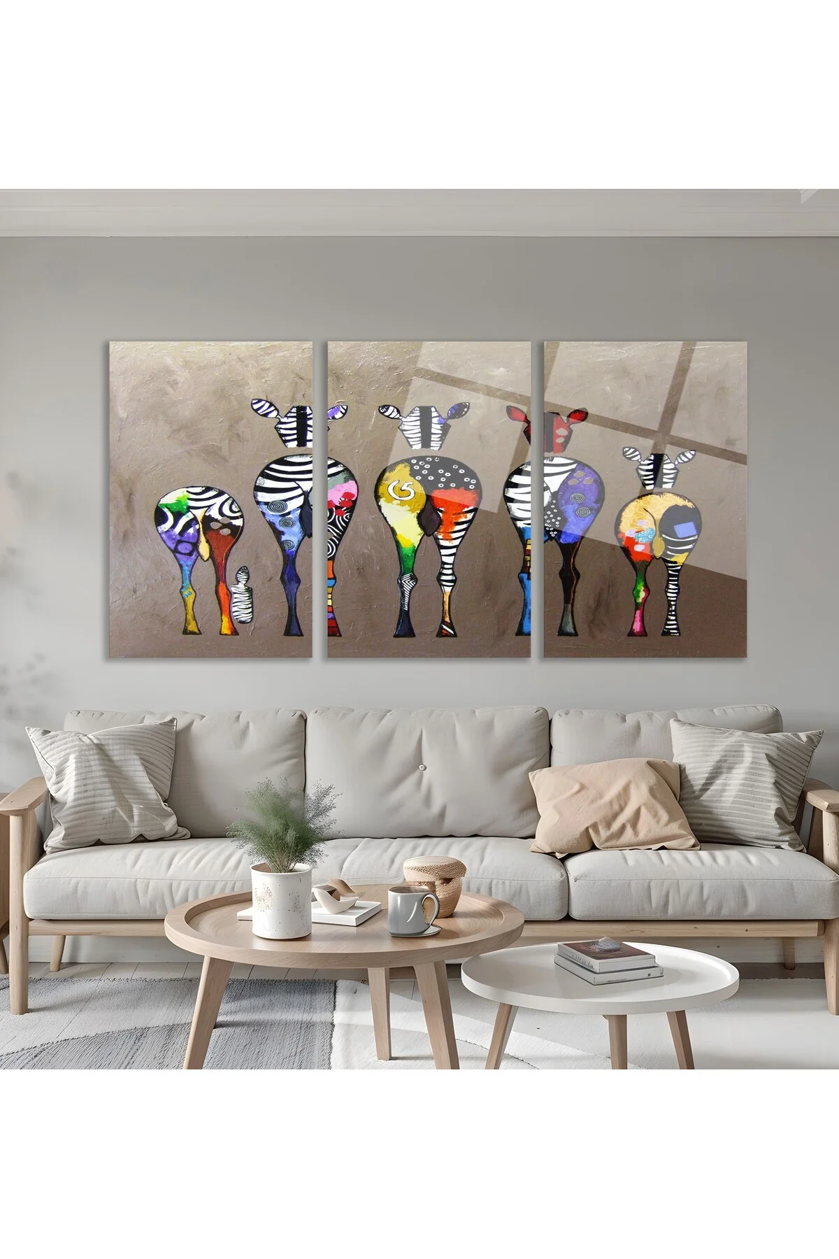 3'lü Set Cam Tablo Renkli Zebra Pop Art Hayvan Figürlü Dekorasyon - BAYÇAĞRI Görsel 5