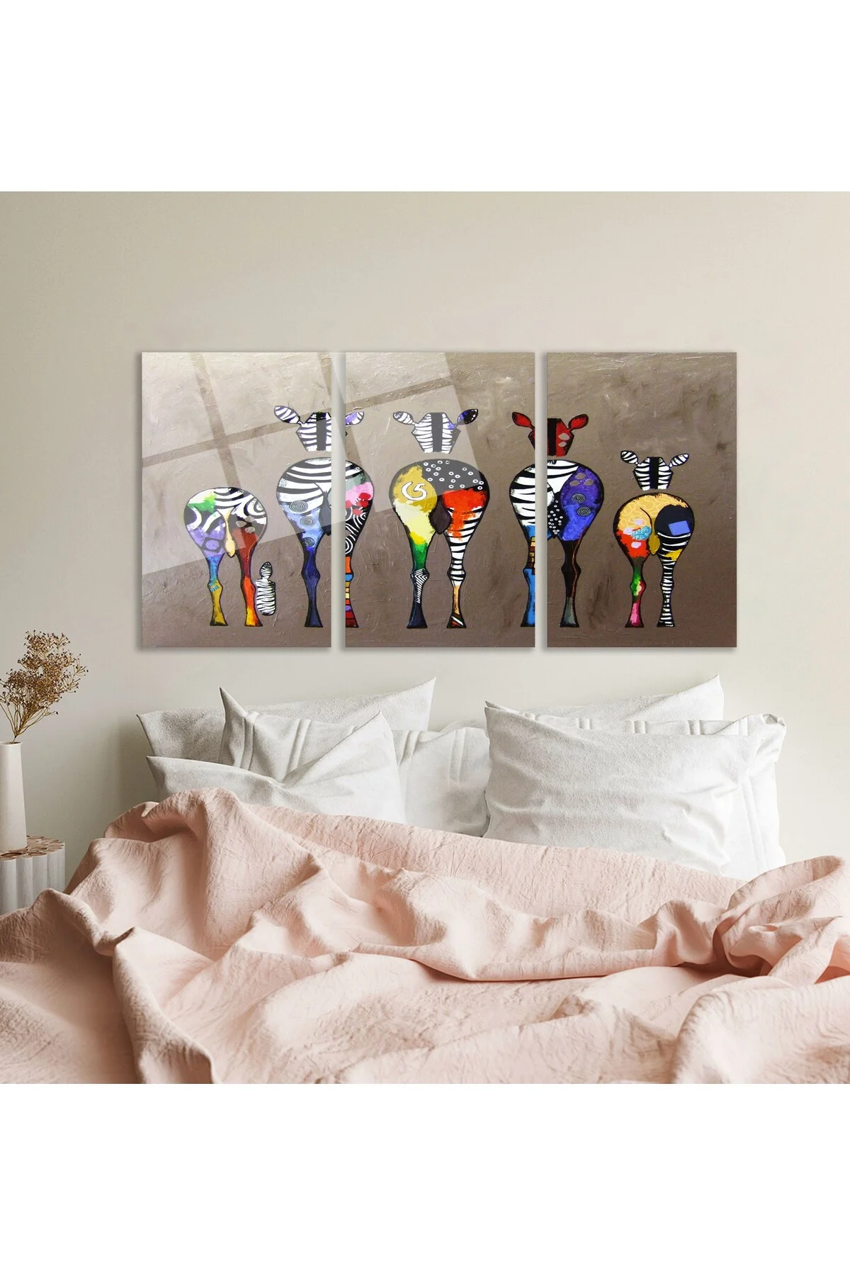 3'lü Set Cam Tablo Renkli Zebra Pop Art Hayvan Figürlü Dekorasyon - BAYÇAĞRI Görsel 4
