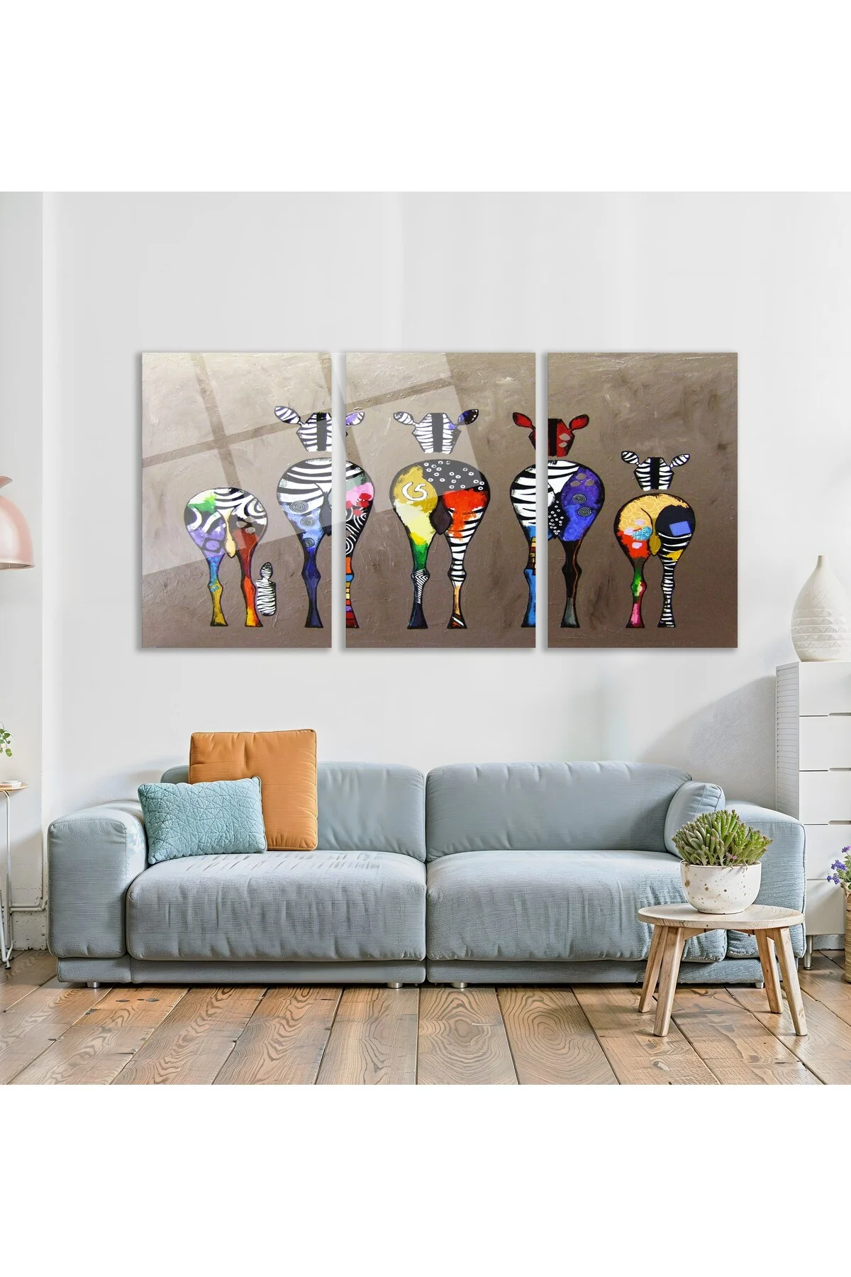 3'lü Set Cam Tablo Renkli Zebra Pop Art Hayvan Figürlü Dekorasyon - BAYÇAĞRI Görsel 3