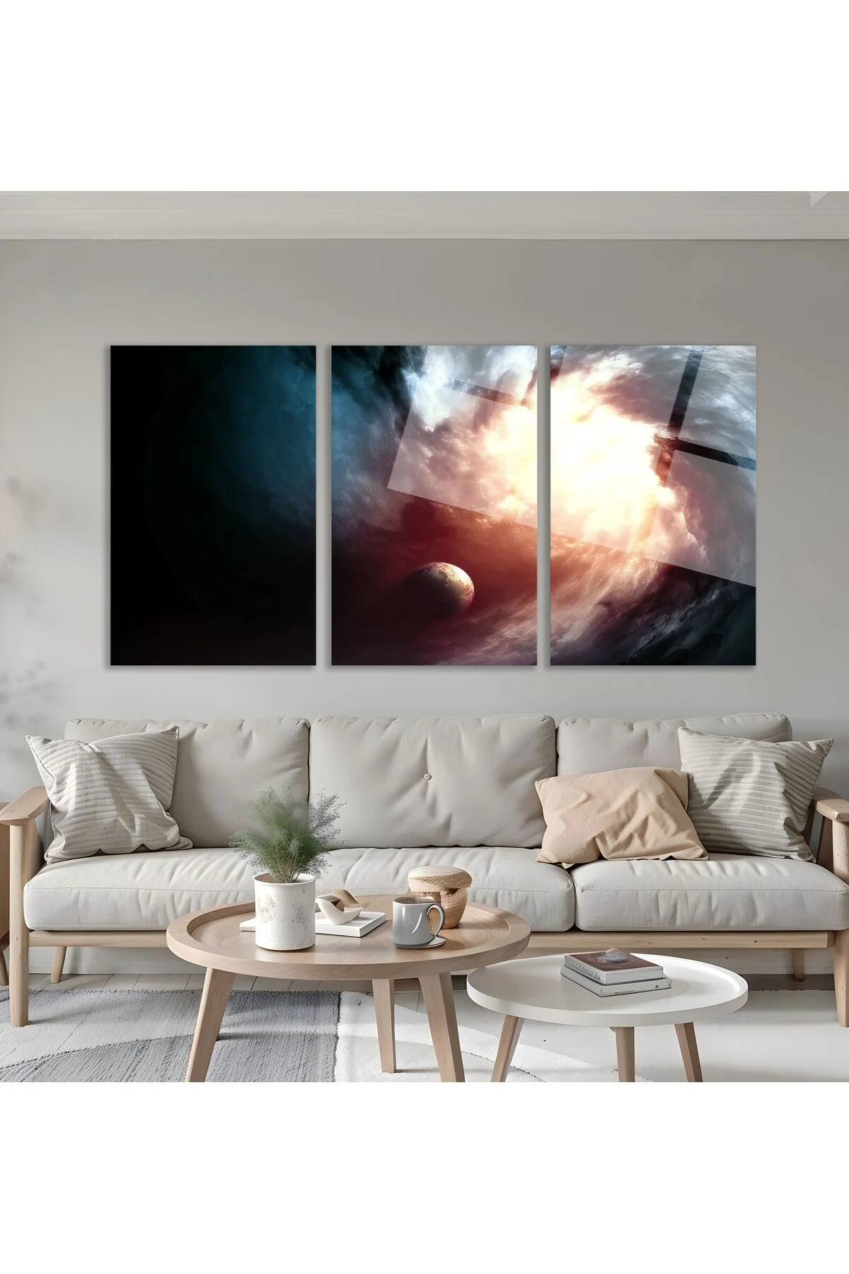 3'lü Set Cam Tablo Uzay Nebula Gezegen Fantastik Oturma Odası Dekorasyon - BAYÇAĞRI Görsel 5
