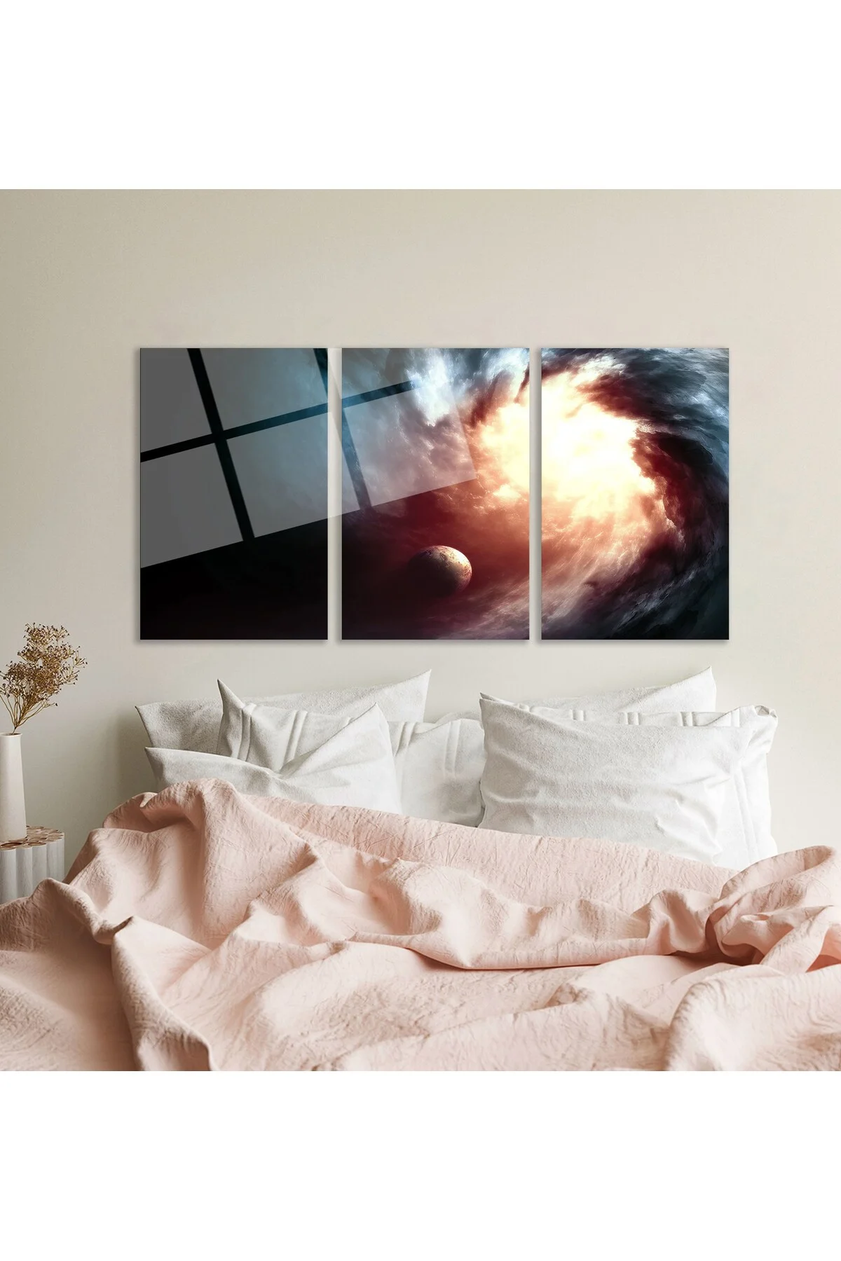 3'lü Set Cam Tablo Uzay Nebula Gezegen Fantastik Oturma Odası Dekorasyon - BAYÇAĞRI Görsel 4