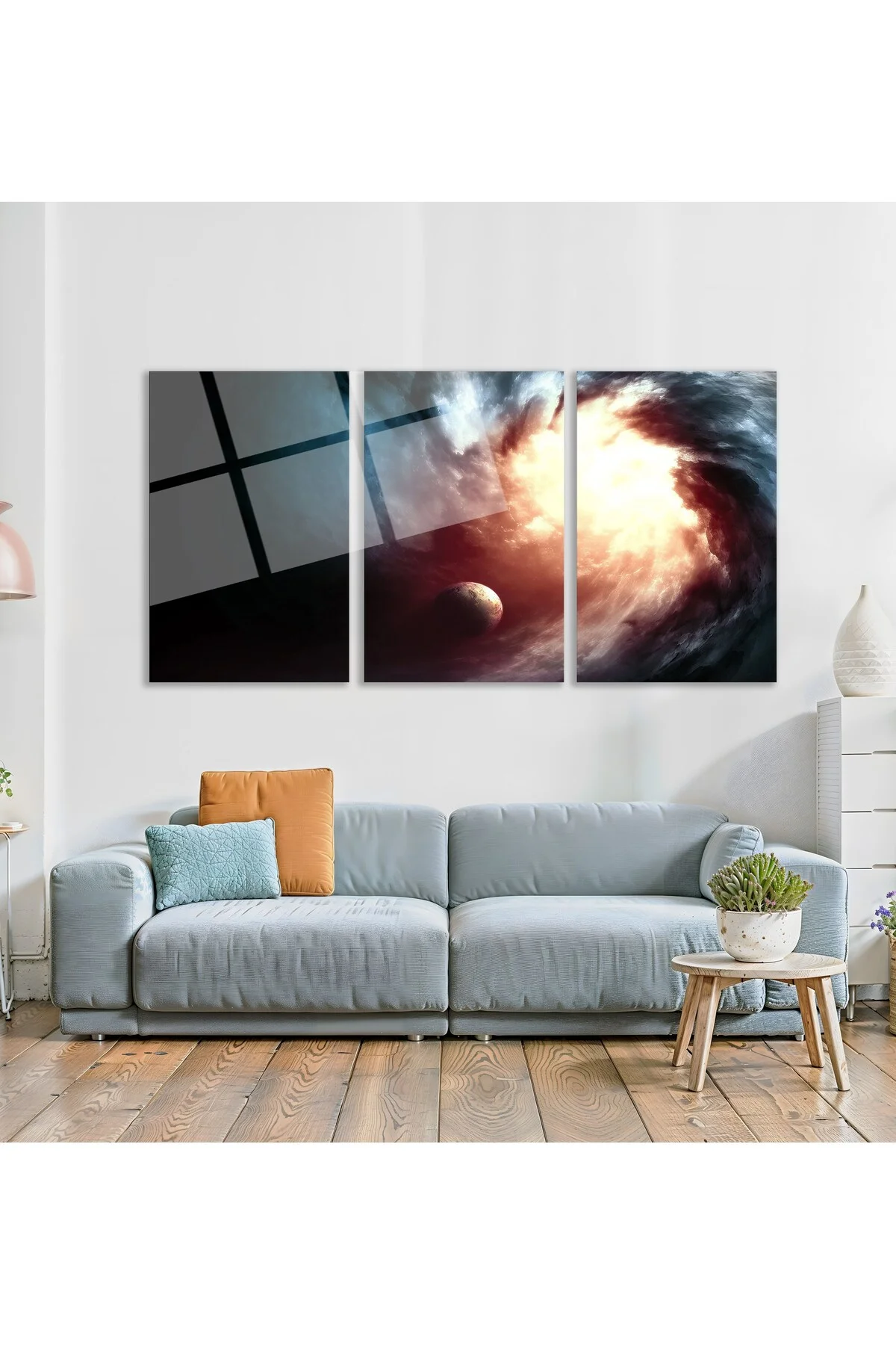 3'lü Set Cam Tablo Uzay Nebula Gezegen Fantastik Oturma Odası Dekorasyon - BAYÇAĞRI Görsel 3